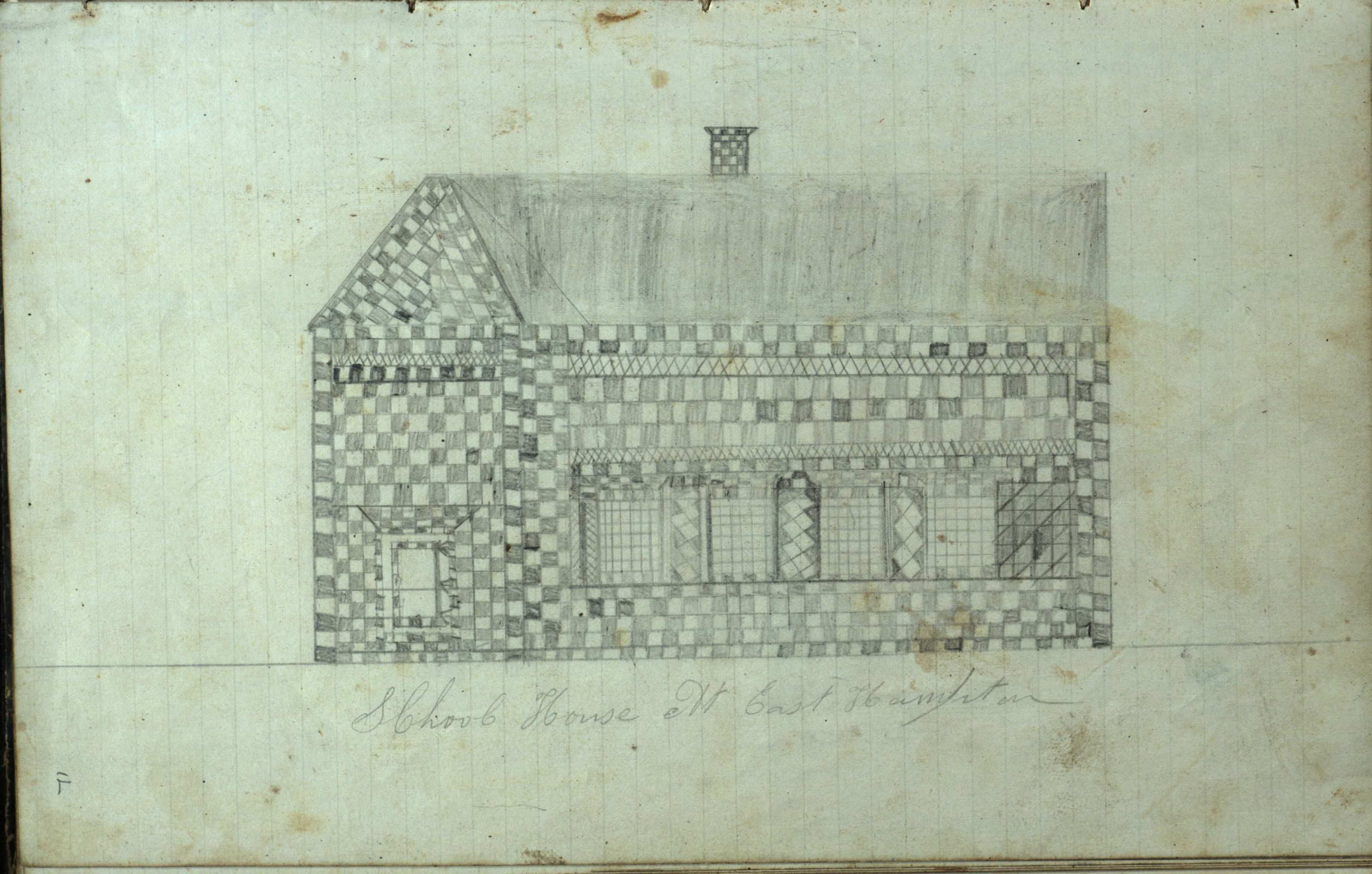 A sketch of an East Hampton school house from the log of the Phenix.     COURTESY  EAST HAMPTON LIBRARY, LONG ISLAND COLLECTION