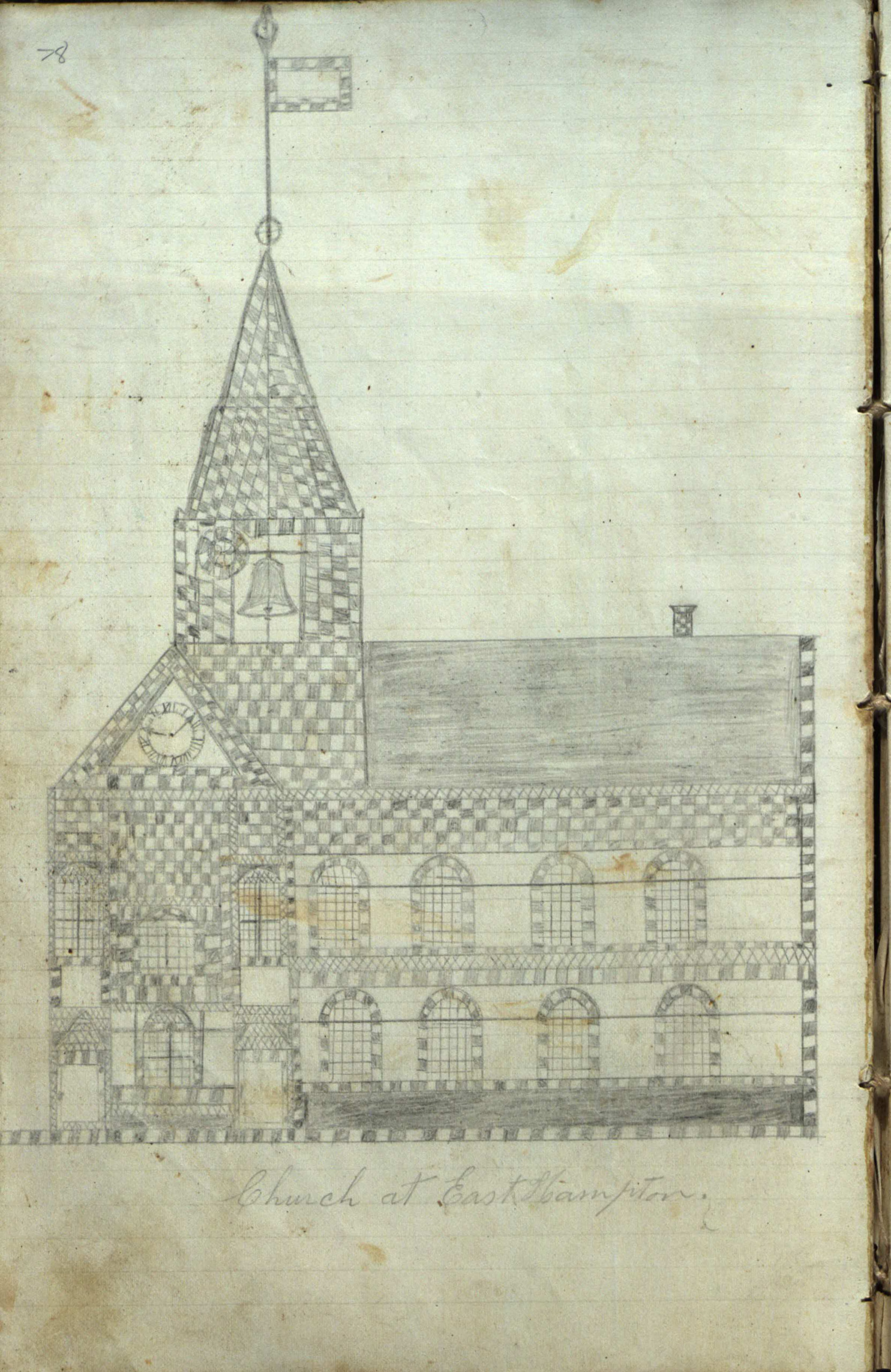 A sketch of an East Hampton church  from the log book of the whaling ship Phenix.   COURTESY  EAST HAMPTON LIBRARY, LONG ISLAND COLLECTION