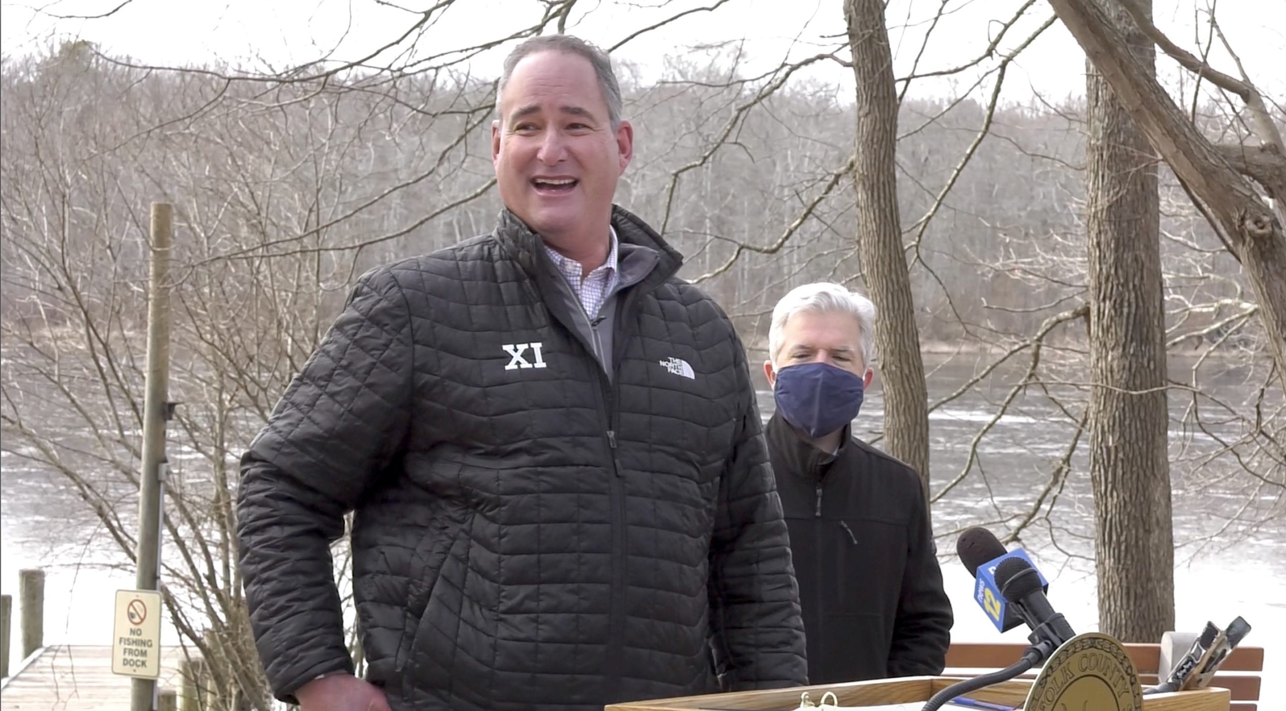Section XI Executive Director Tom Combs discusses how happy he is to see student-athletes in school districts that play sports deemed high-risk by the state being given approval to practice and compete at a press conference at Blydenburgh County Park in Smithtown January 25.