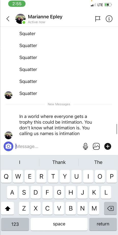 Mayor Jesse Warren shared messages he received from Marianne Epley. They were written in response to his calling her husband a goon, Mark Epley said.
