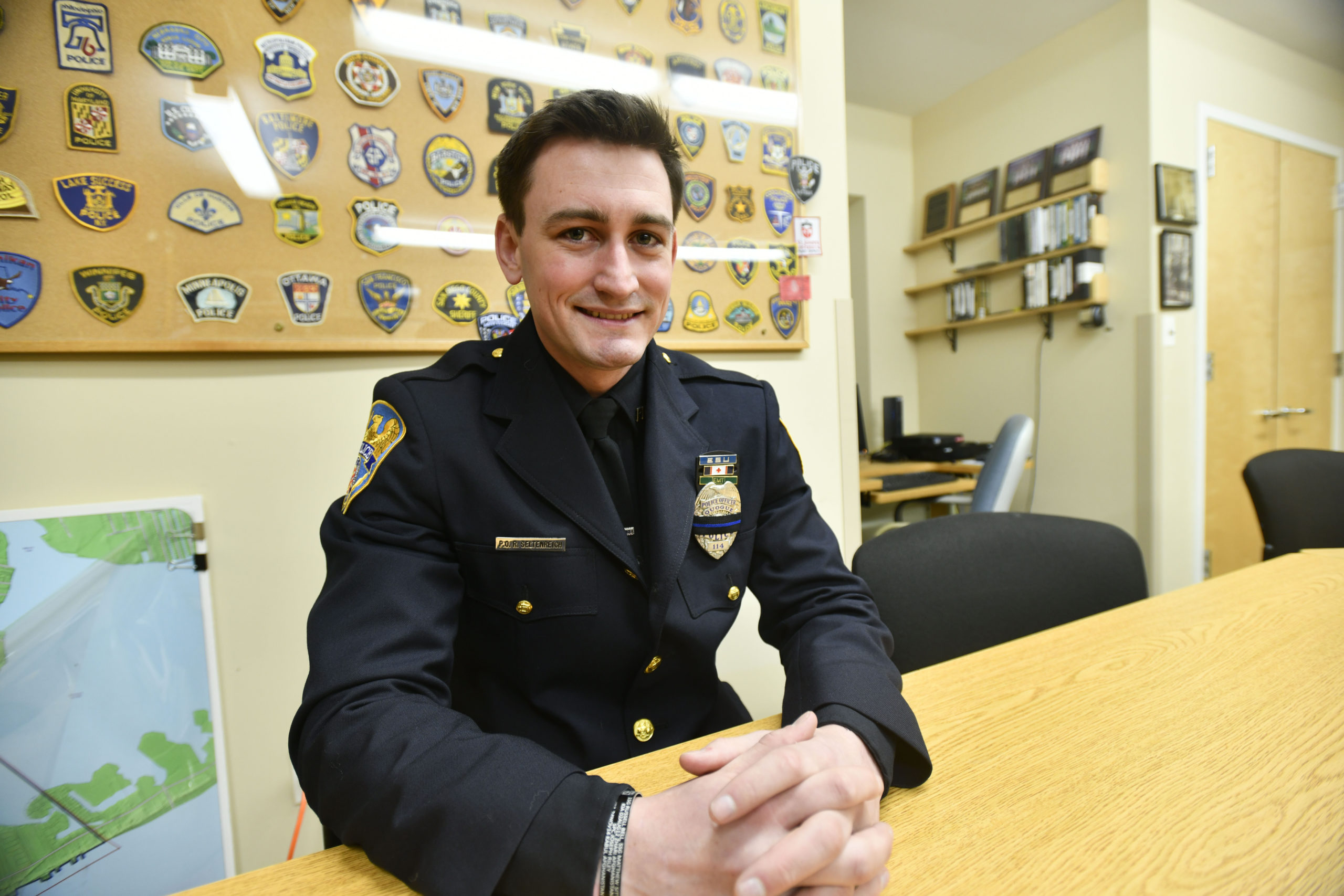 Ronan Seltenreich, a Westhampton Beach High School graduate and Army veteran, was named Officer of the Year by the Quogue Village Police Department.     DANA SHAW
