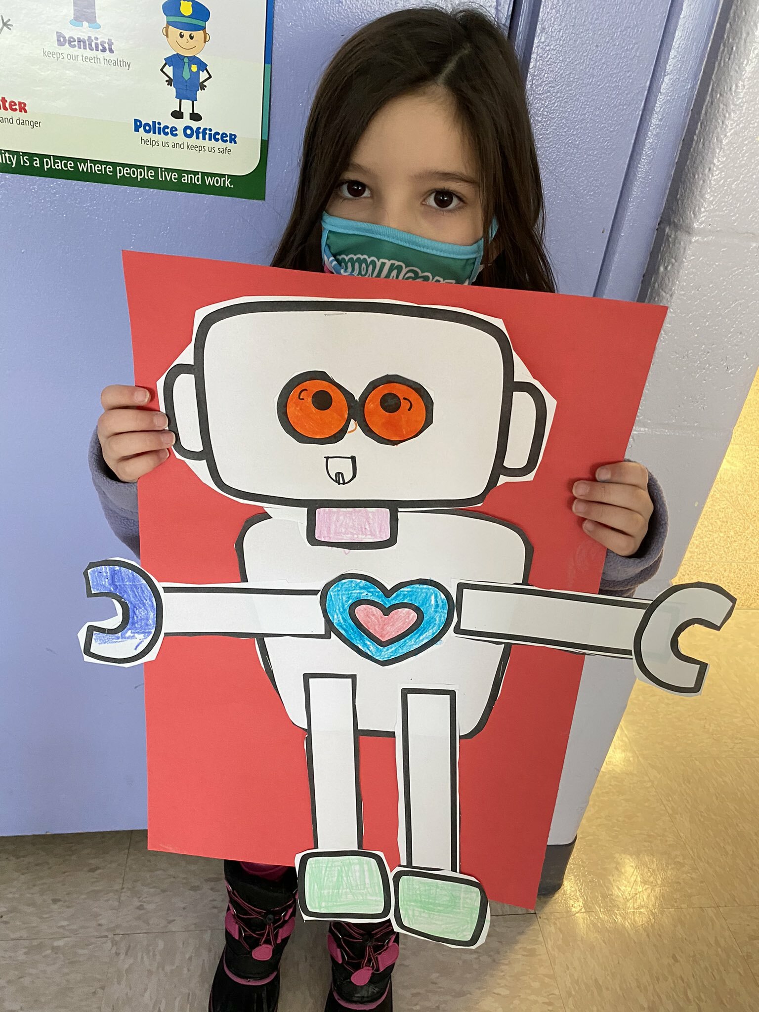 Morgan Tiska’s kindergarten class at Hampton Bays Elementary School designed “love bots” as part of a Valentine’s Day activity. Each student received a variety of paper cutouts that they colored and assembled together to make a unique and creative robot.