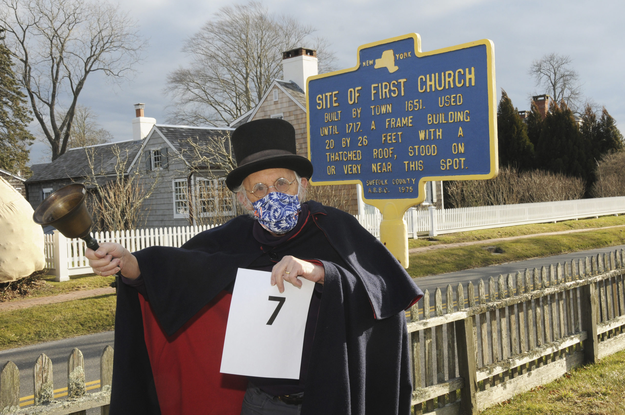 Hugh King at one of the locations of the  East Hampton Village Historic Scavenger Hunt on Saturday. Participants took selfies to prove they found the right spot.      RICHARD LEWIN