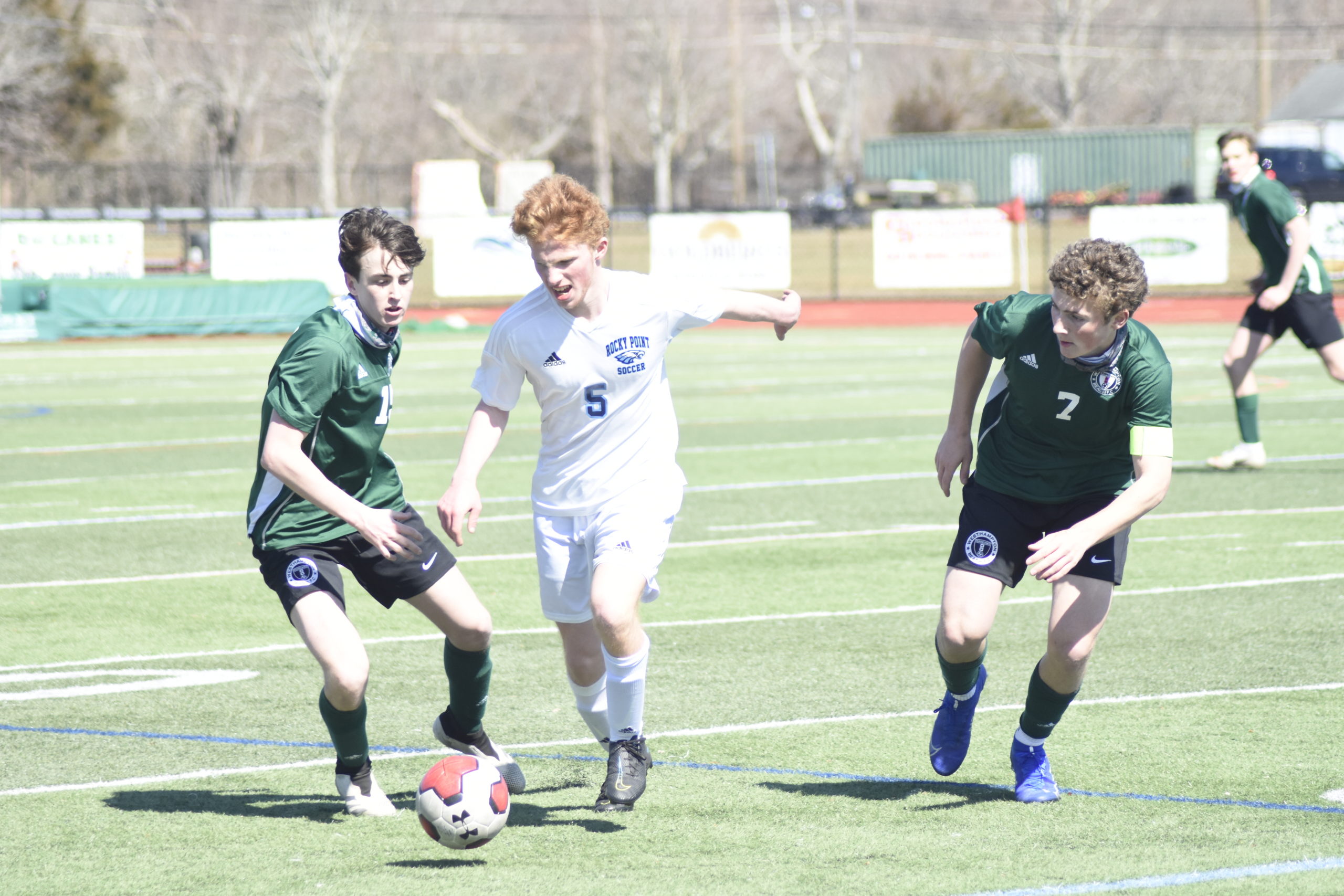 'Canes Aidan Kellachan, left, and Andre Insalaco pressure a Rocky Point player.