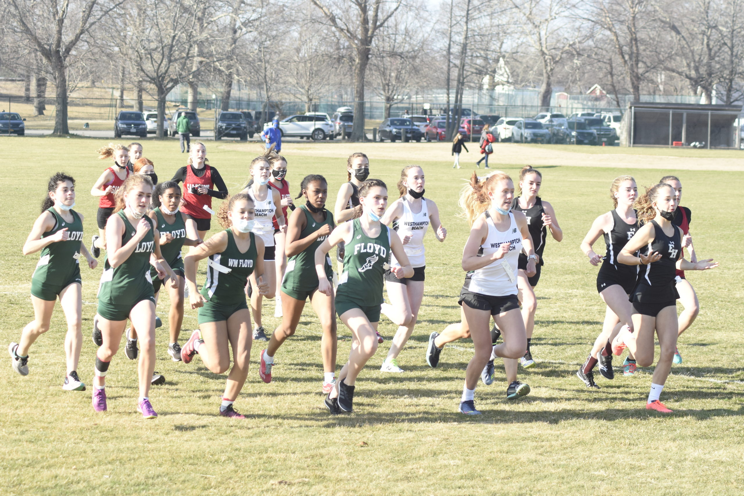 The girls kick off their portion of Friday's invitational at Mashashimuet Park in Sag Harbor on Friday.