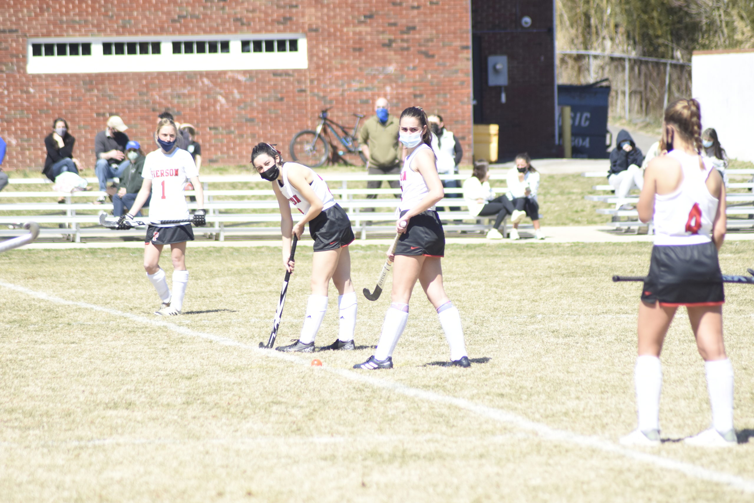 The Whalers get ready for the start of the second half of Saturday's match at home against East Islip.