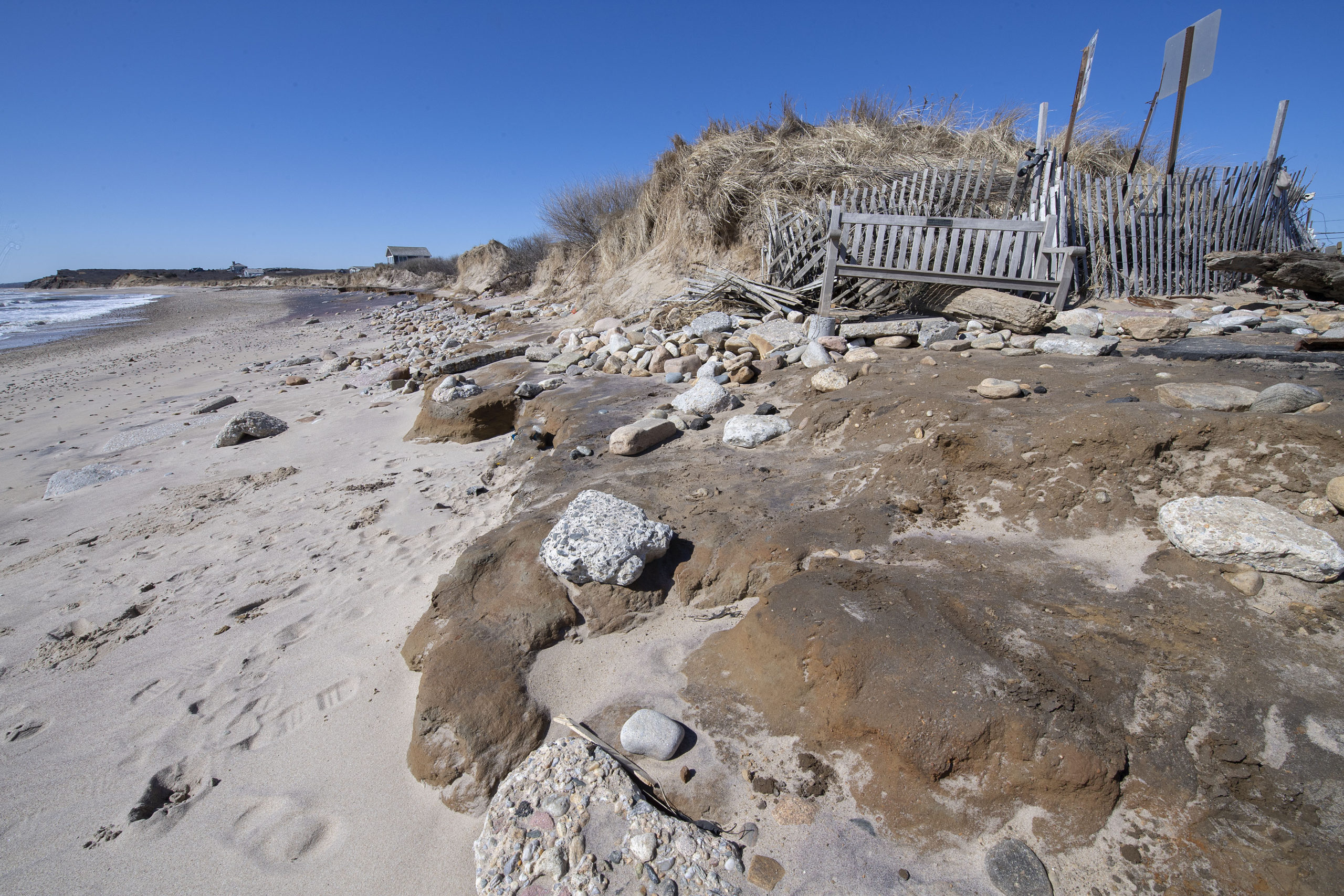 Beach erosion at Ditch Plains in Montauk.   MICHAEL HELLER