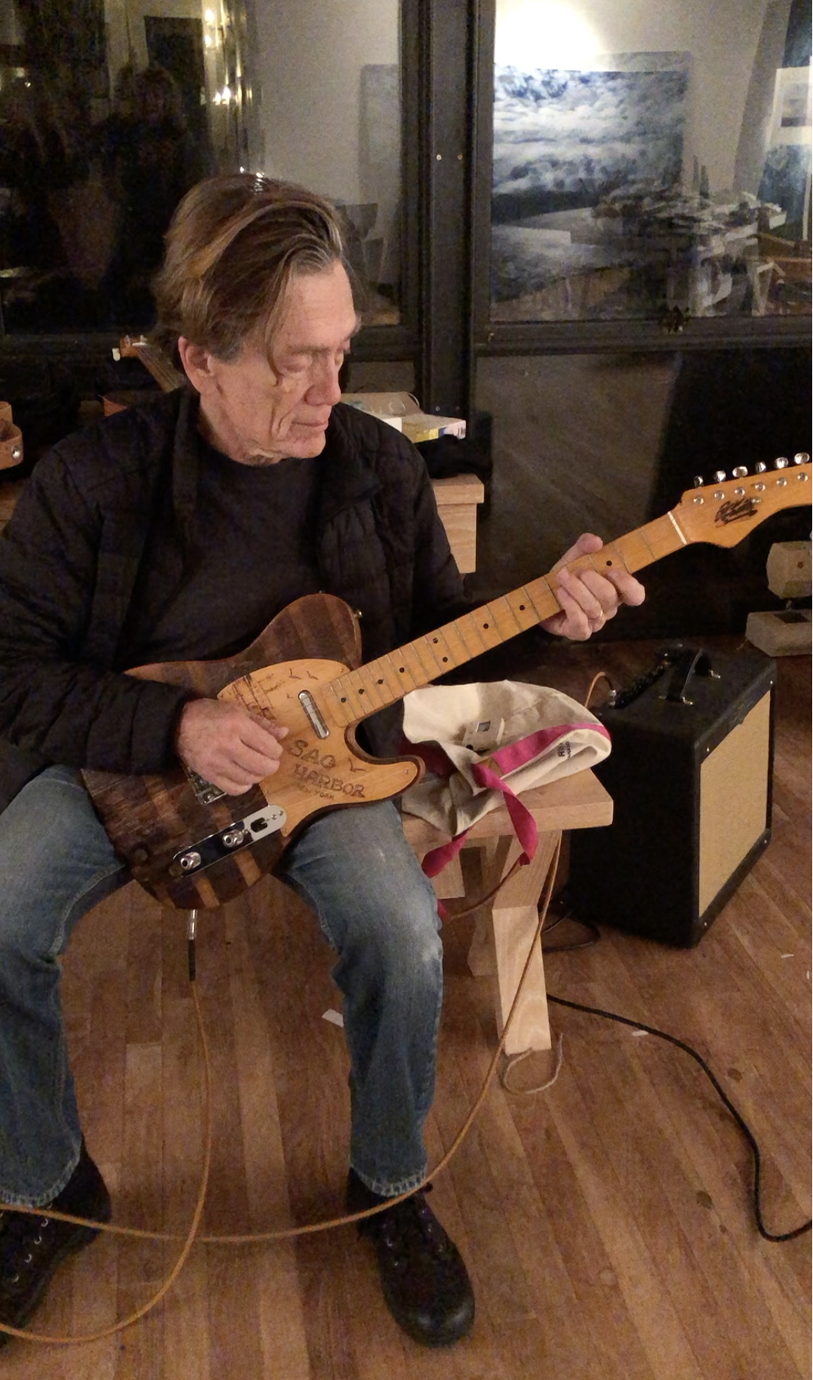 G.E. Smith trying out one of The Church guitars.