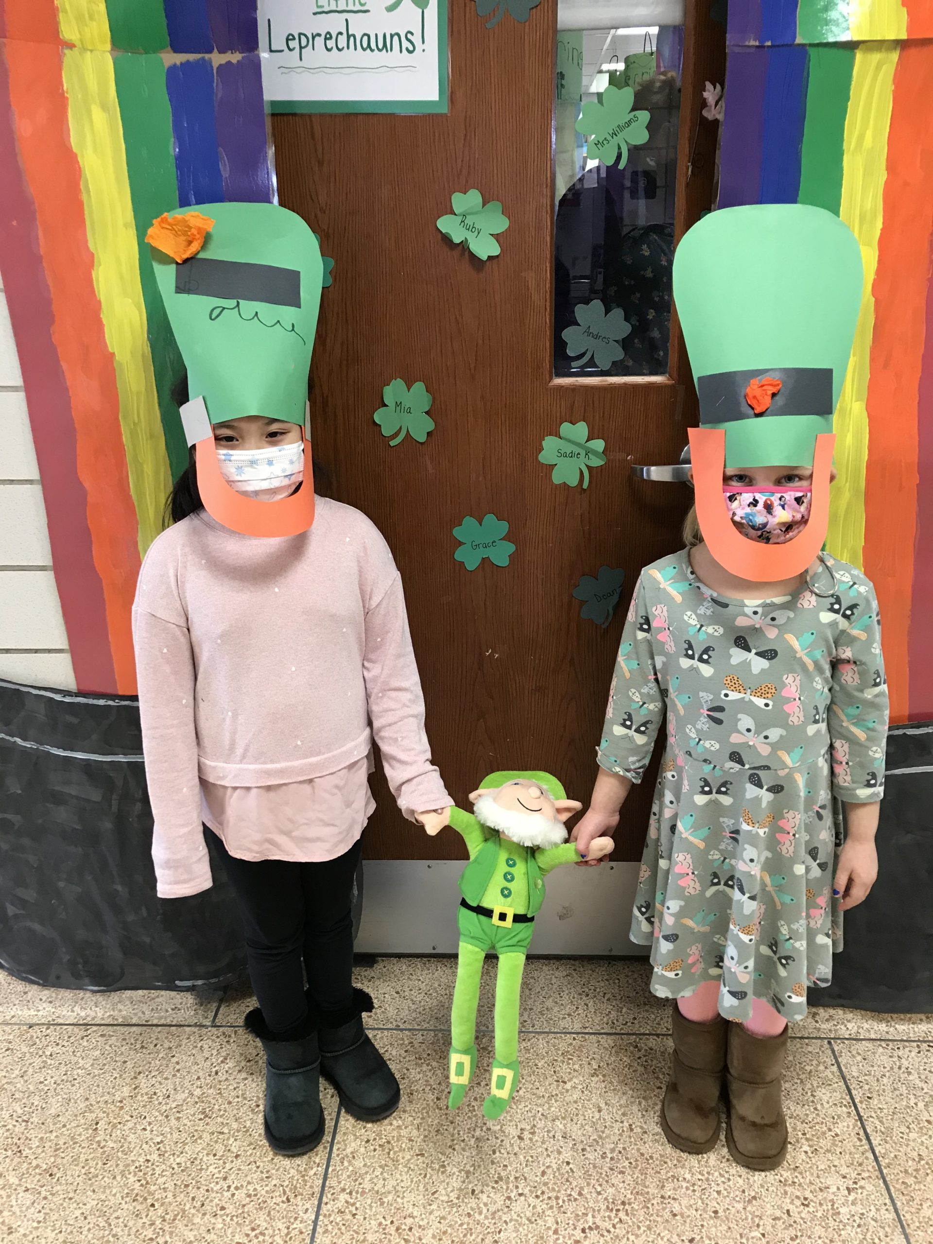 To celebrate St. Patrick’s Day, June Eaton’s kindergarten class at Hampton Bays Elementary School constructed leprechaun hats, rainbows and pots of gold. They also read “The Leprechaun’s Treasure” and plan to build their very own leprechaun traps.