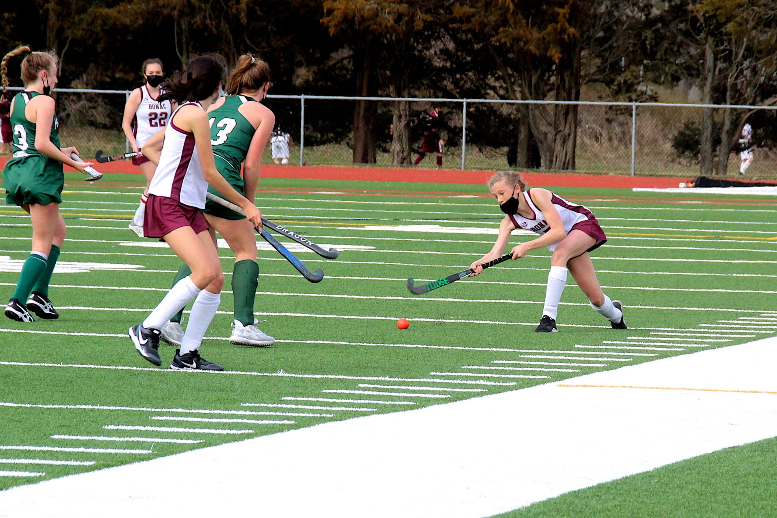 East Hampton sophomore Chloe Coleman pushes the ball forward.