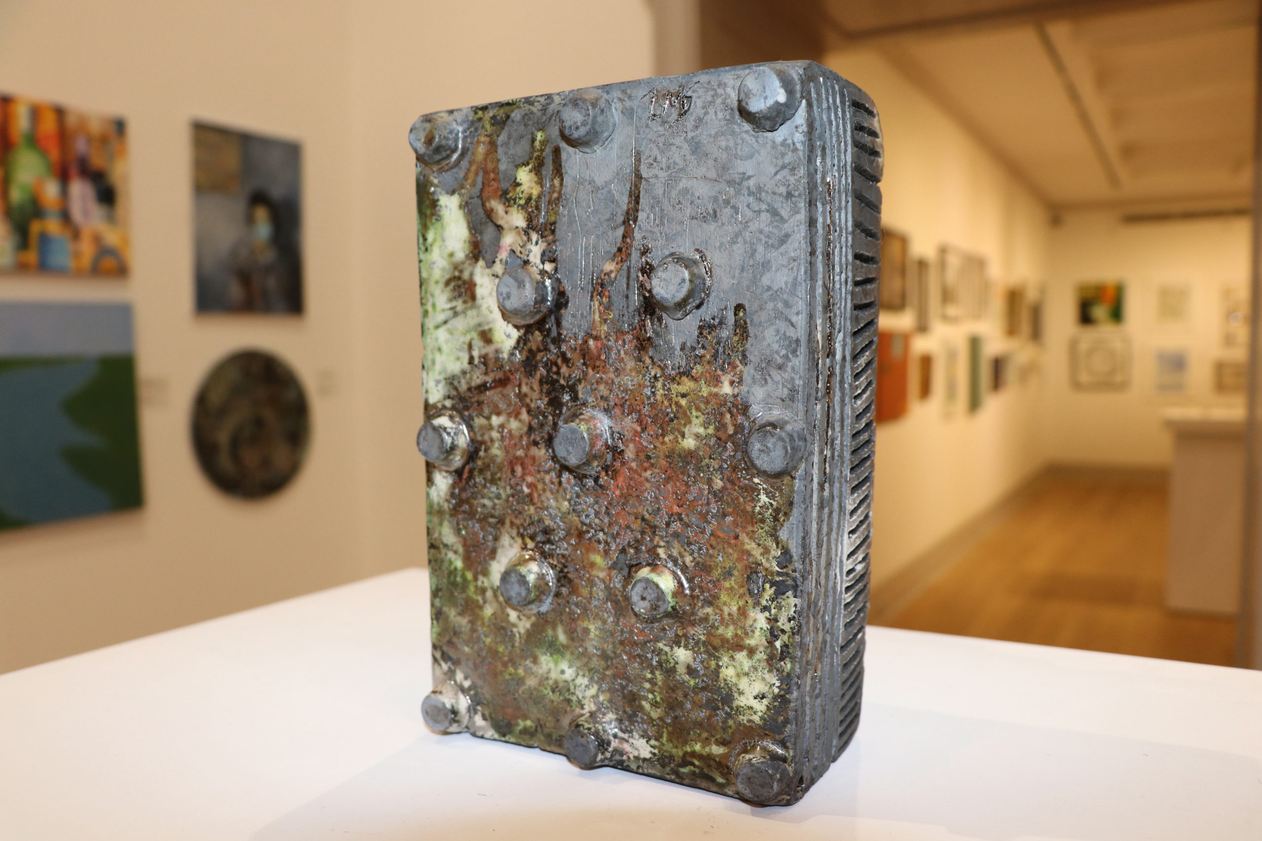 Julian Mardoyan-Smyth's winning sculpture “Box #4,” 2015, cone 10 stoneware, raku fired.
