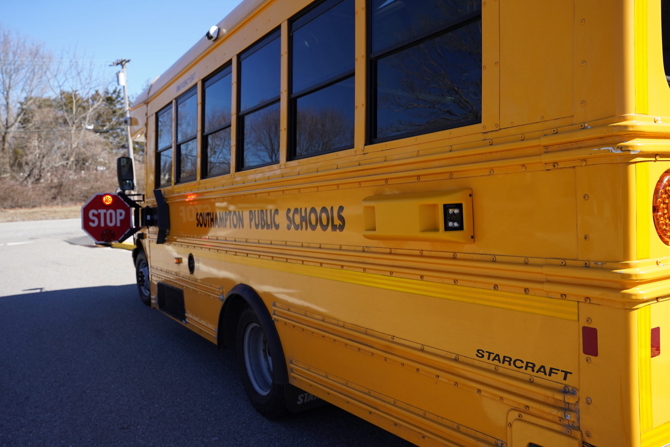 Southampton school buses now feature cameras to deter motorists from passing a stopped bus.