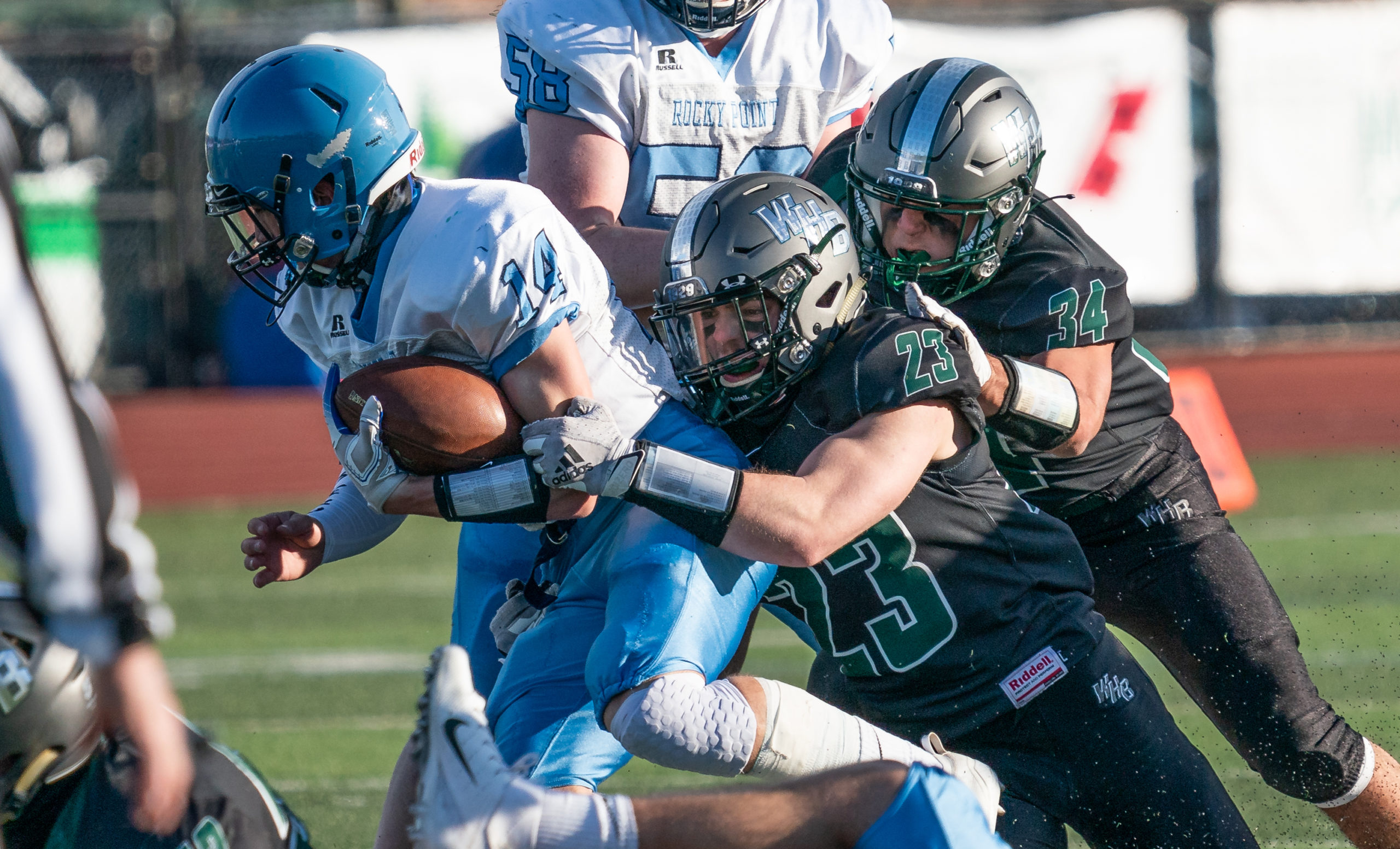 Westhampton Beach senior Robert Moreland makes a tackle.