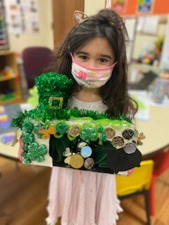 Our Lady of the Hamptons pre-kindergarten student Carina Gerardi shares her “leprechaun catcher,” one of the many activities the regional Catholic school in Southampton enjoyed in advance of celebrating St. Patrick’s Day.