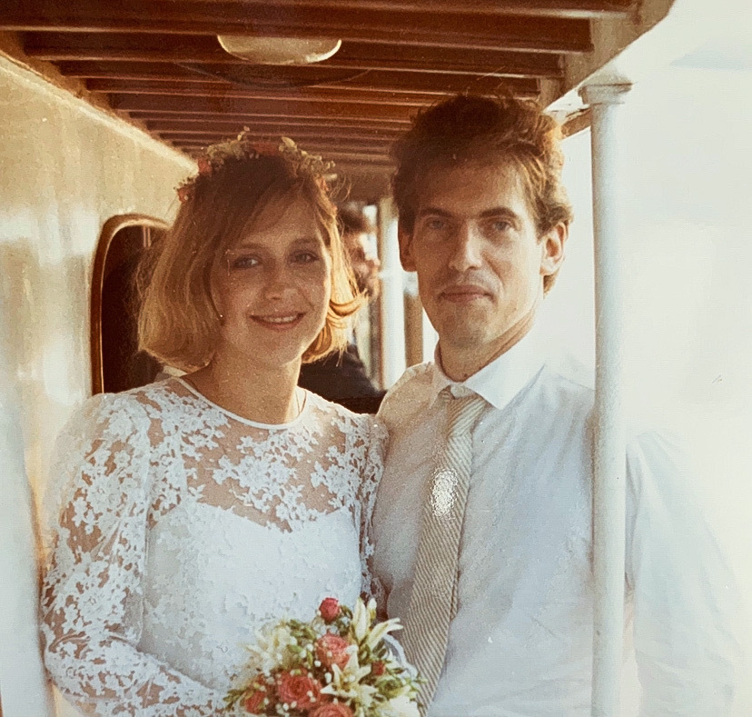 Marissa and Allan Bridge aboard The Virginia in New York City on their wedding day, 1984.