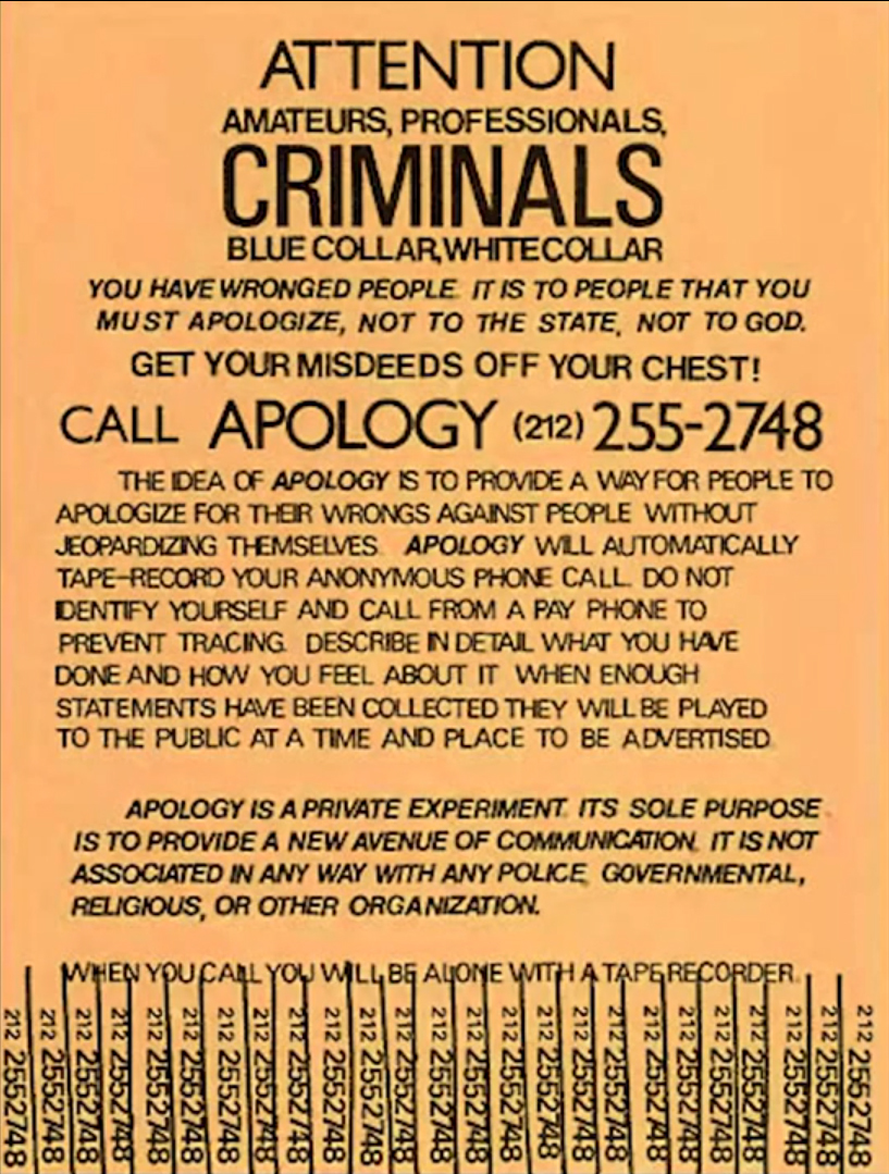 The original Apology Line poster.