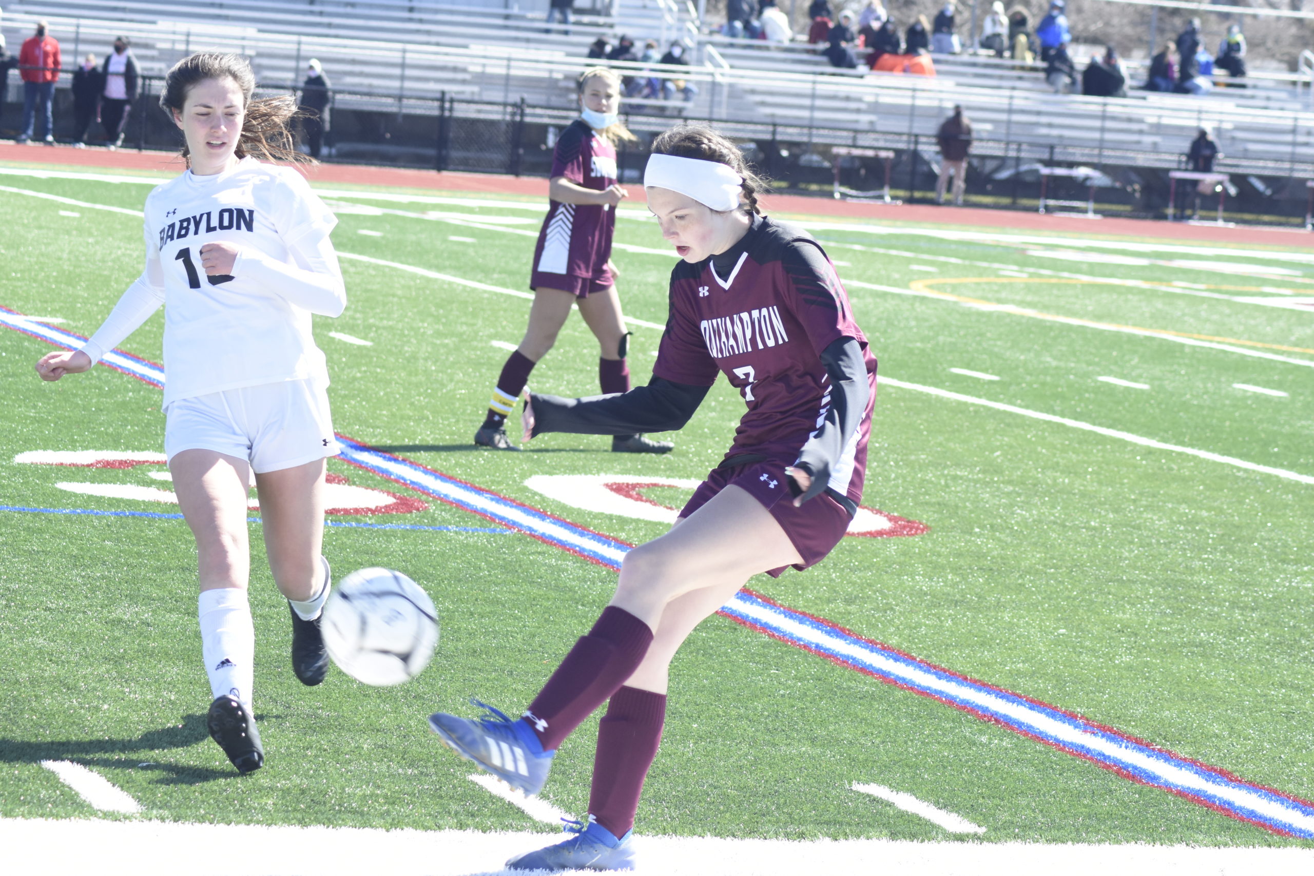 Southampton sophomore defender Hailey Cameron clears the ball.