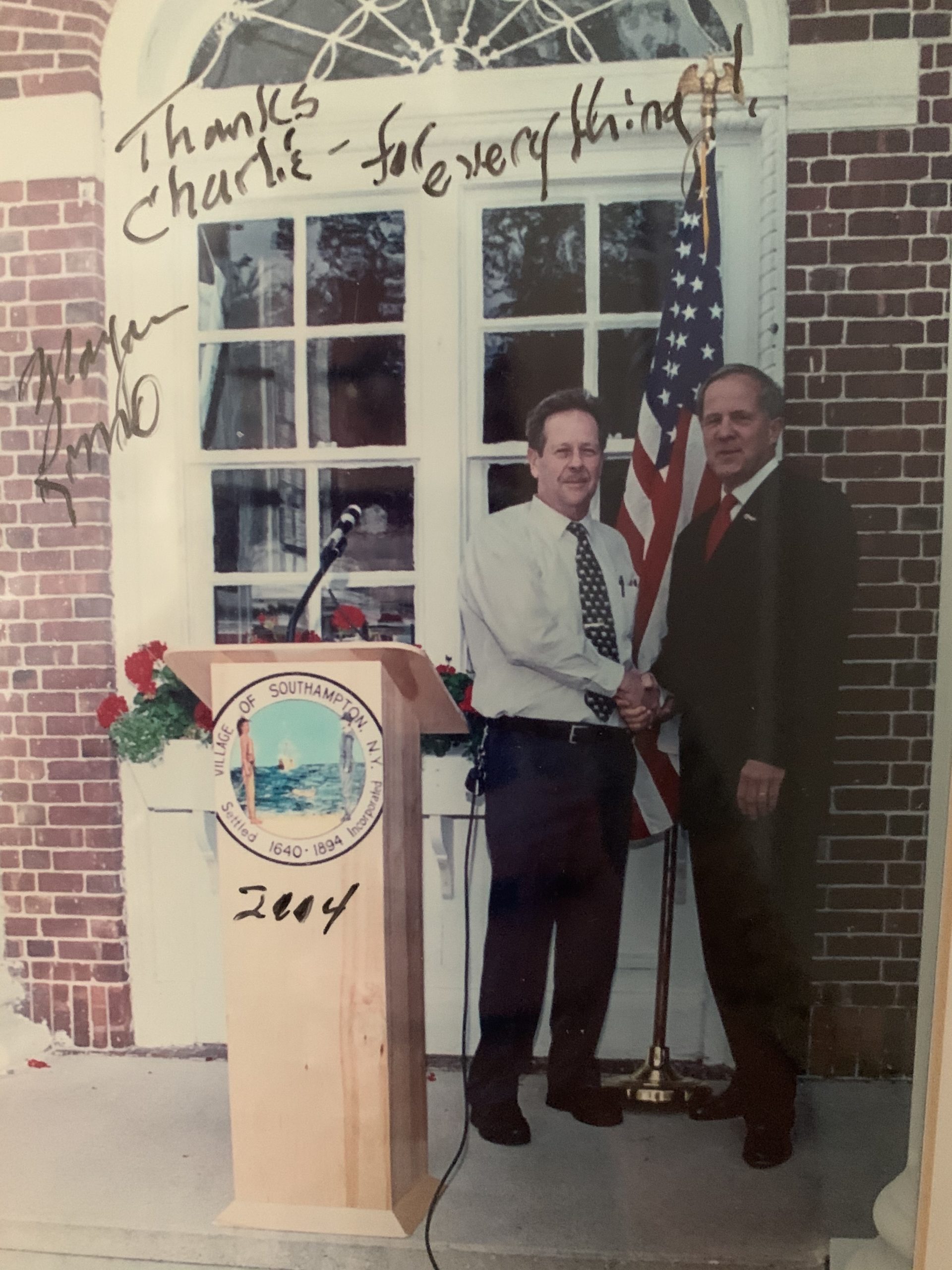 Charles Styler and former Southampton Village Mayor Joseph P. Romanosky Jr., who, together, started the local television station for governmental and educational programing, which is now known as SeaTV.