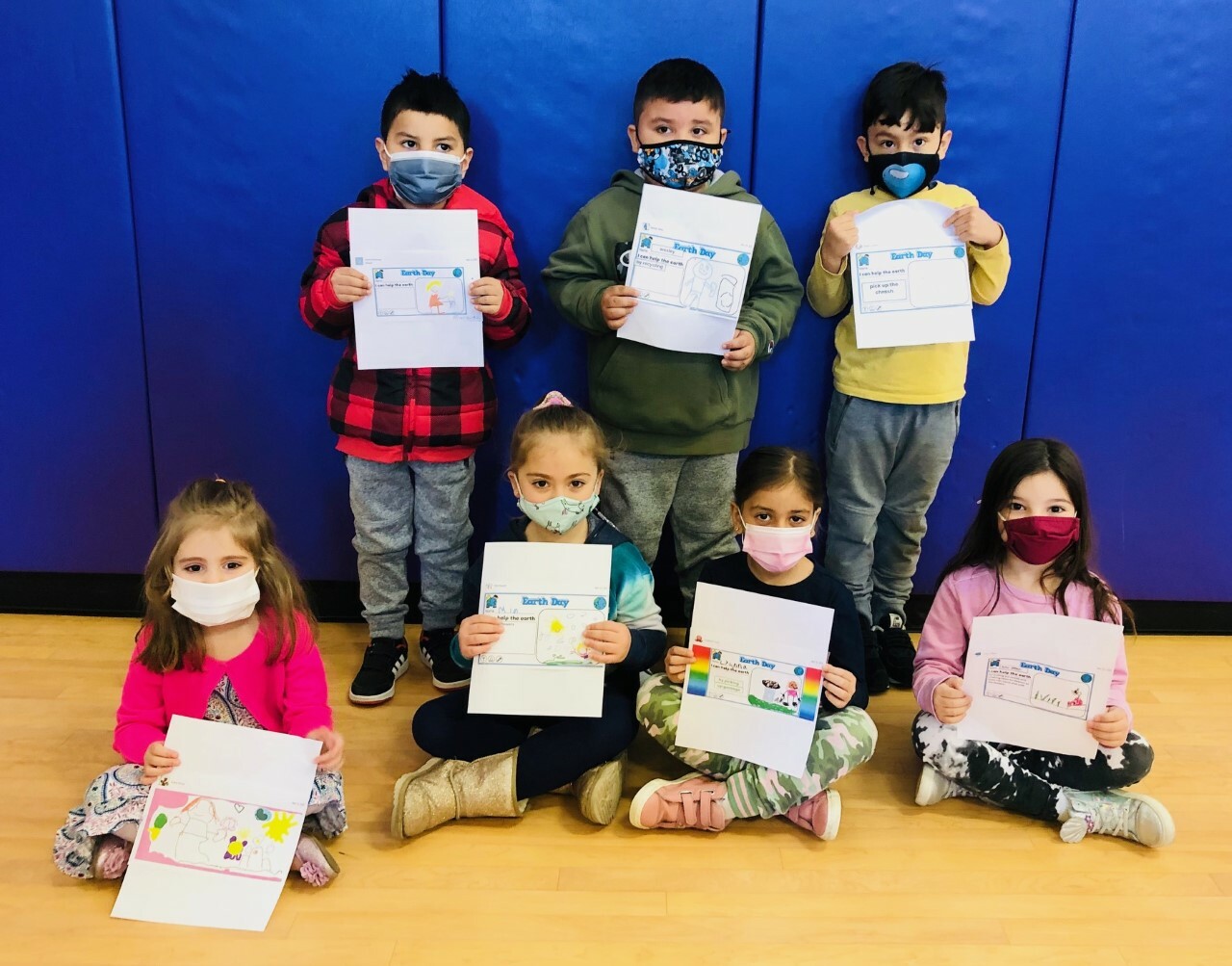 Kindergarteners Andre Chavez, Lyanna Cruz, Evey Kirst, Lulu Liffen, James Reinoso Salazar, Mia Rispoli and Wesley Velez won the Earth Day writing contest for their grade.