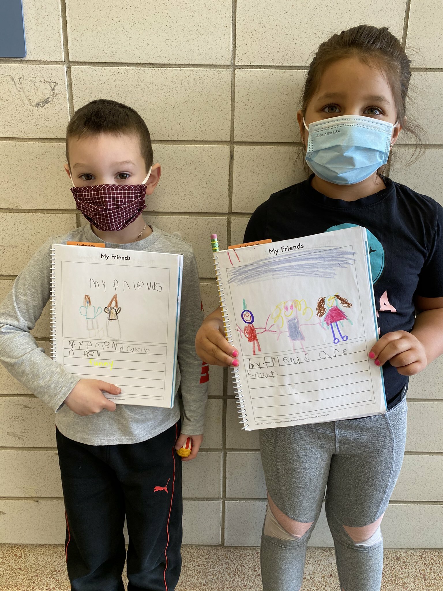 Morgan Tiska’s kindergarten class at Hampton Bays Elementary School practiced their literary skills recently by writing about the friends they have made this school year. They also drew colorful images to accompany their work.