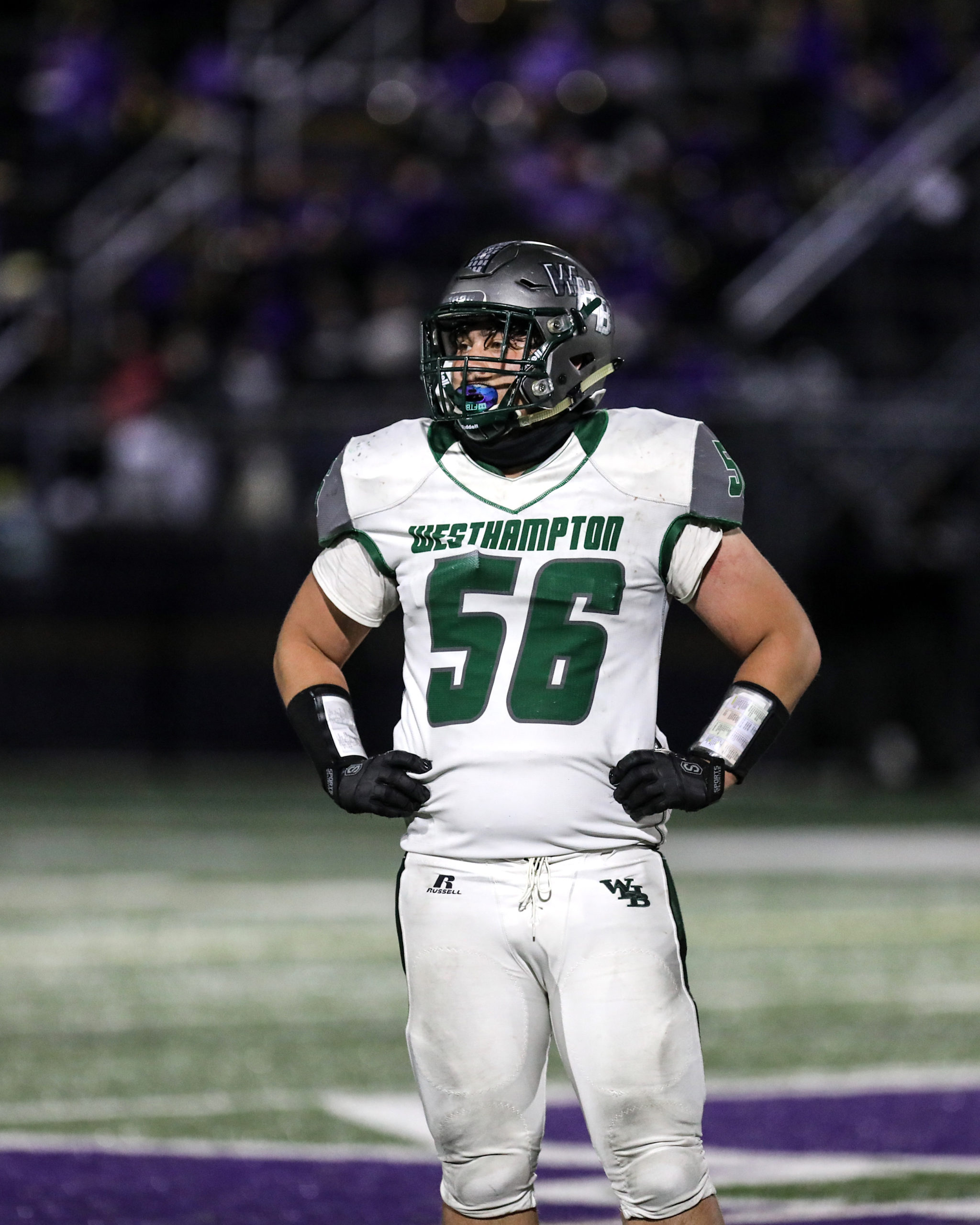Westhampton Beach defensive end James Foster had a blocked extra-point kick in the loss to Sayville.