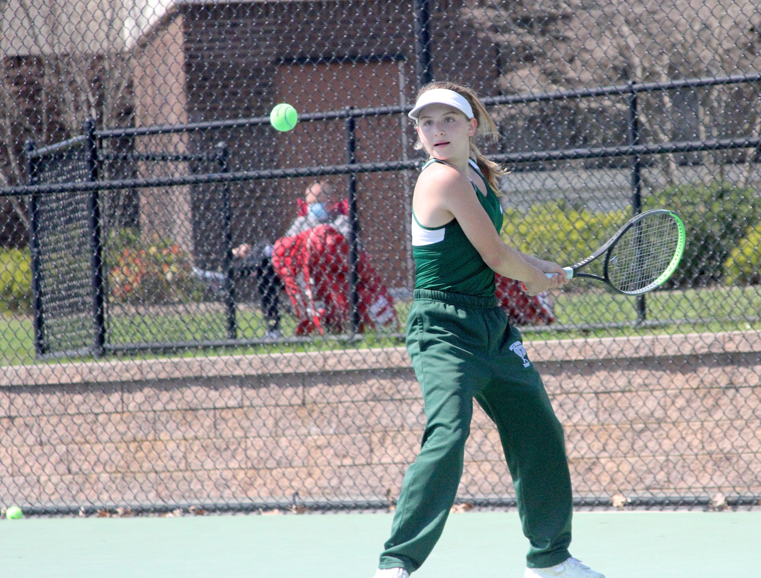 Westhampton Beach eighth-grader Matilda Buchen keeps her eye on the ball in the Division IV singles finals.