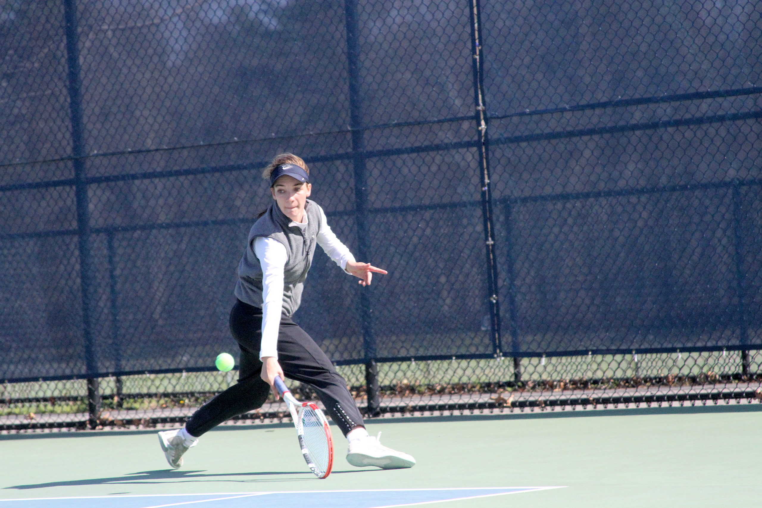 No. 1-seeded Rose Hayes, a Westhampton Beach junior, keeps the volley going during her Suffolk County singles quarterfinal match.