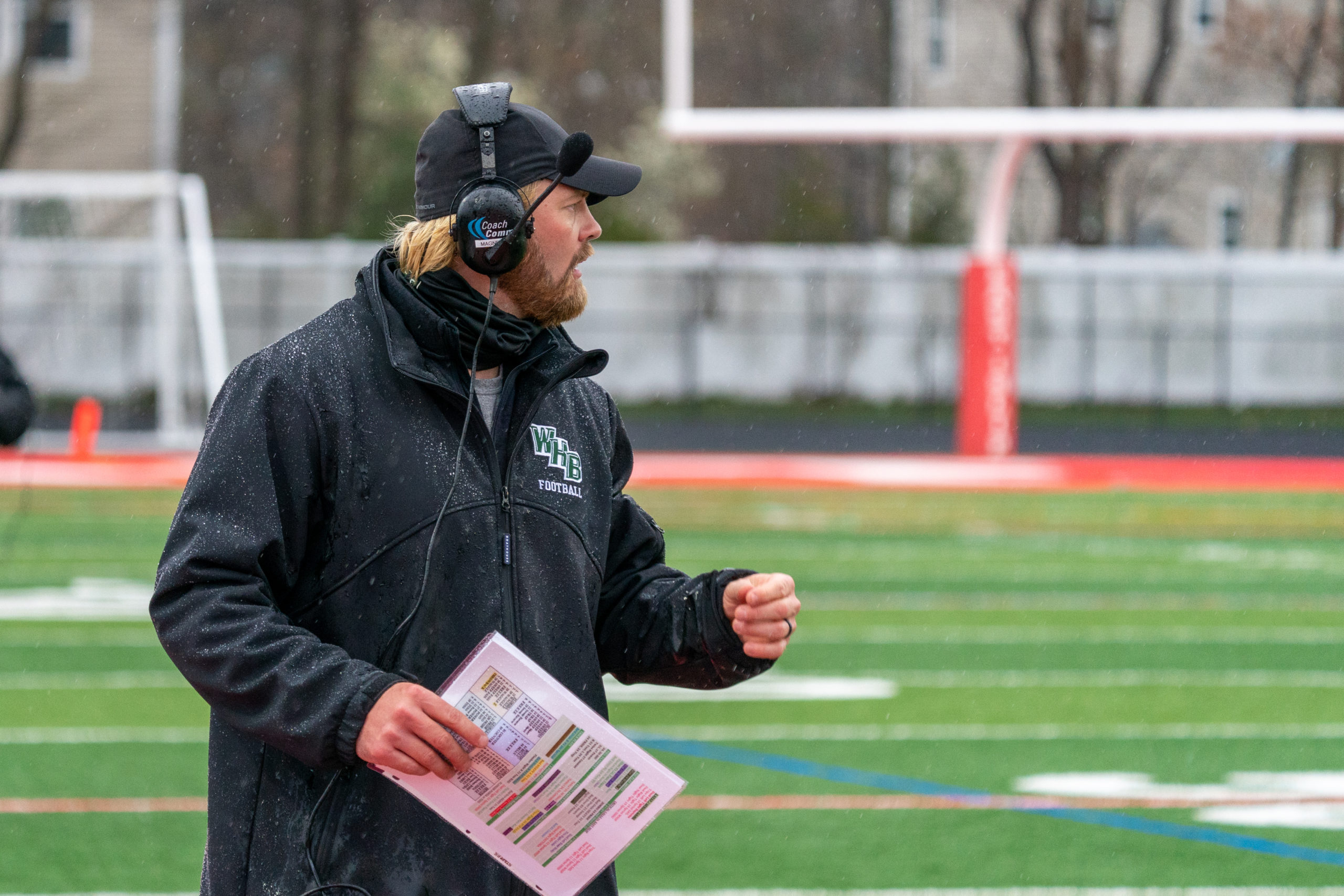Westhampton Beach assistant coach Cole Magner is pumped up after a big play.
