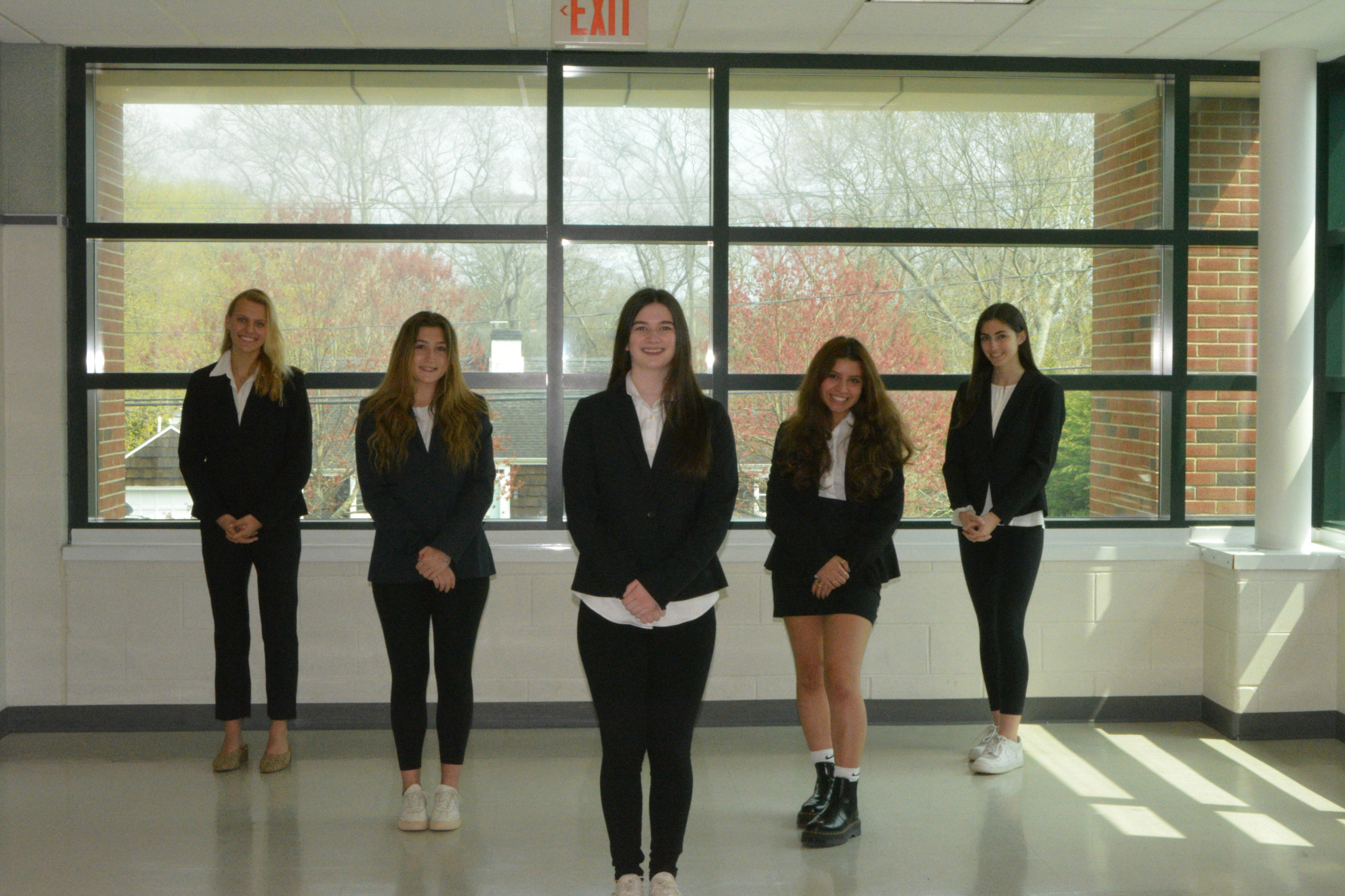 Westhampton Beach High School Virtual Enterprise students took third place in the VE National Business Plan Competition. From left are Valerie Finke, Jade Jackey, Emma Strebel, Bridget Lopez and Jackie Glaser.