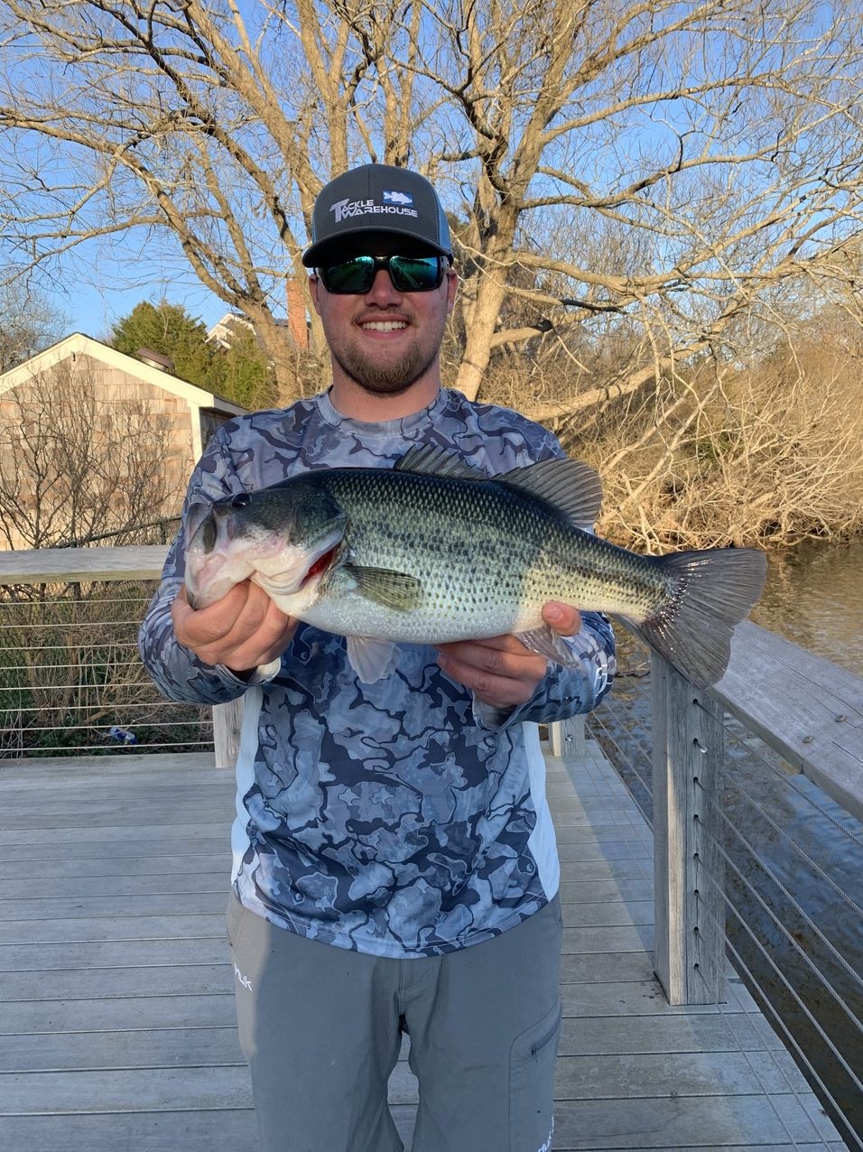 Who needs a boat? Jimmy O'Brien pulled this chunky largemouth bass out of Lake Agawam from the public boardwalk in Agawam Park.