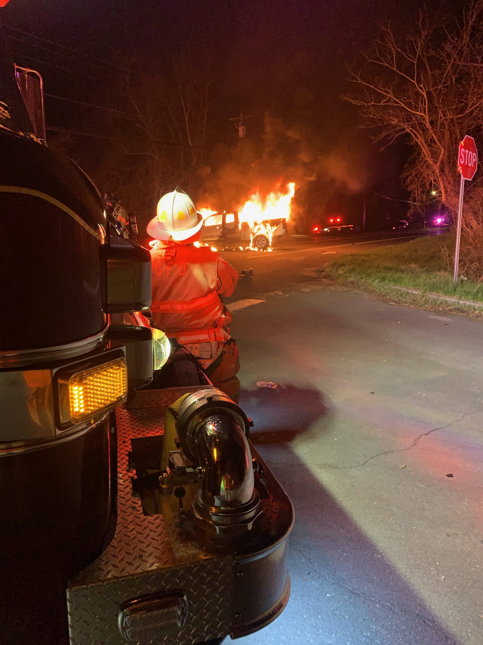 Firefighters responded to a truck fire on Wednesday night in Shinnecock Hills.