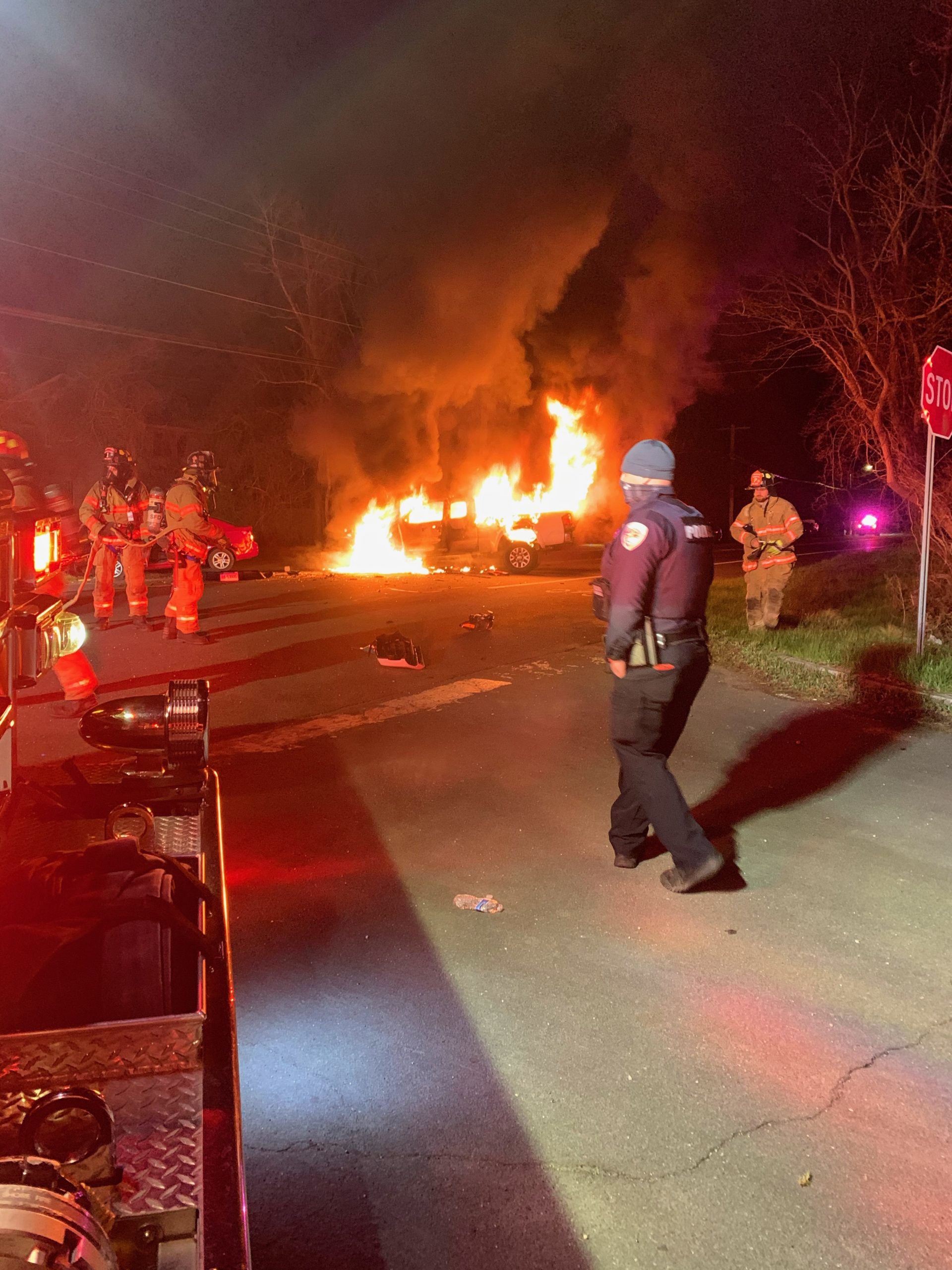 Firefighters responded to a truck fire on Wednesday night in Shinnecock Hills.