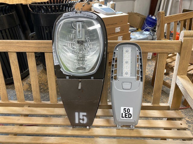 Upgraded LED streetlights compared to the older high pressure sodium version.
