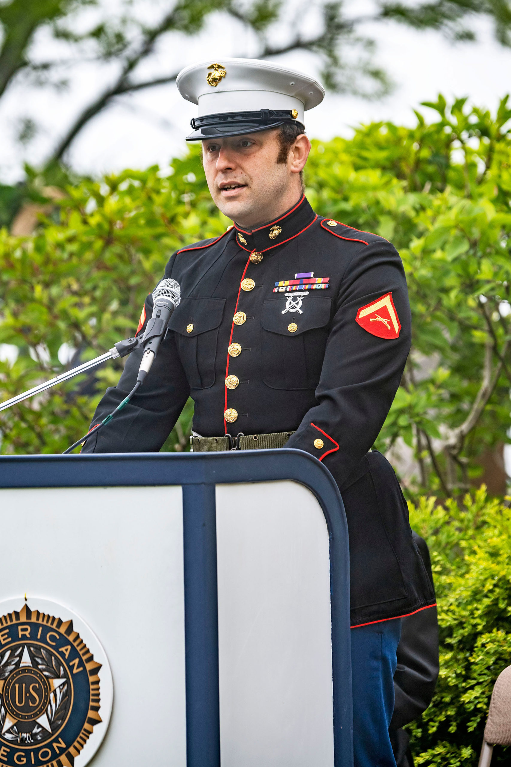 Sag Harbor VFW Commander Roger King during a ceremony in Marine Park during the 2021 Memorial Day parade and ceremonies in Sag Harbor on Monday.     MICHAEL HELLER