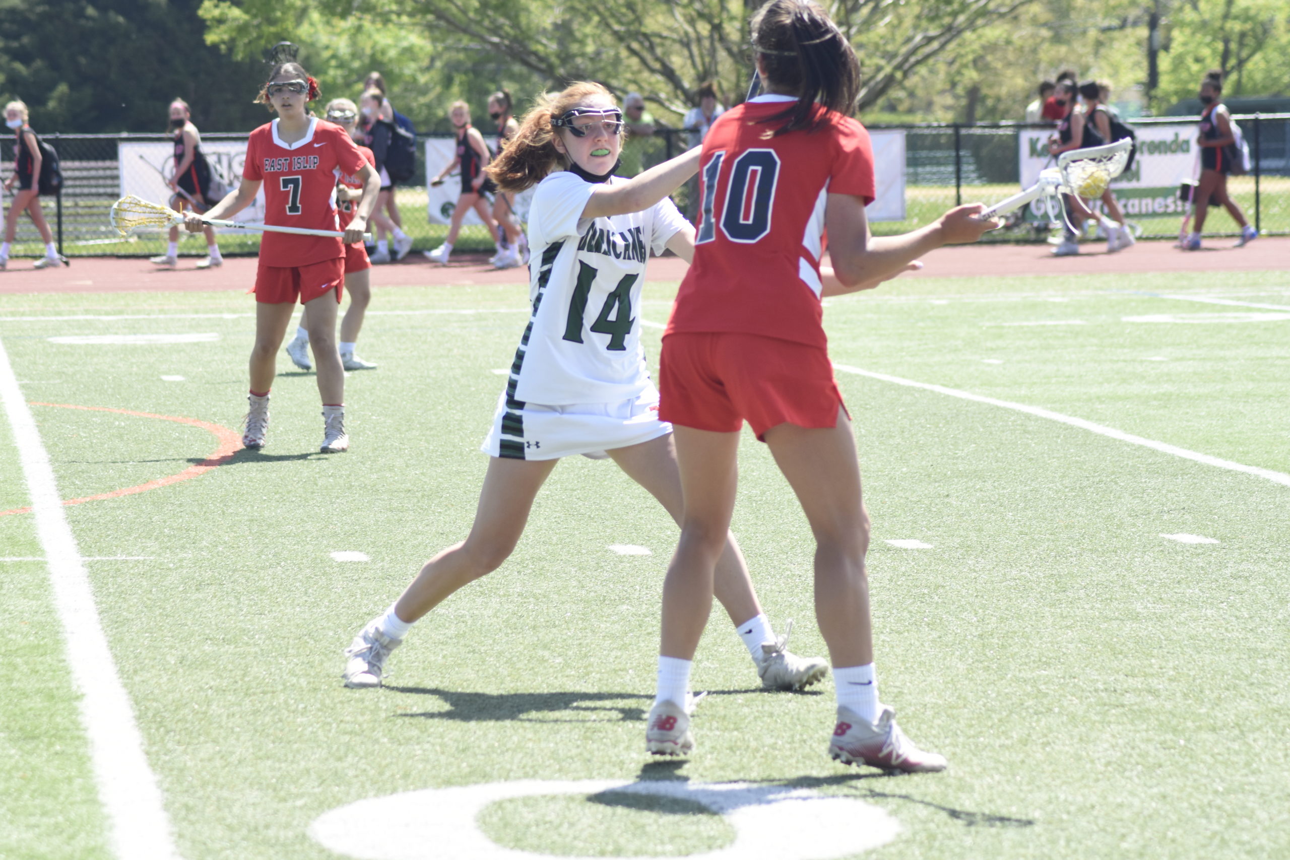 Westhampton Beach senior Jackie Amato pressures an East Islip player.