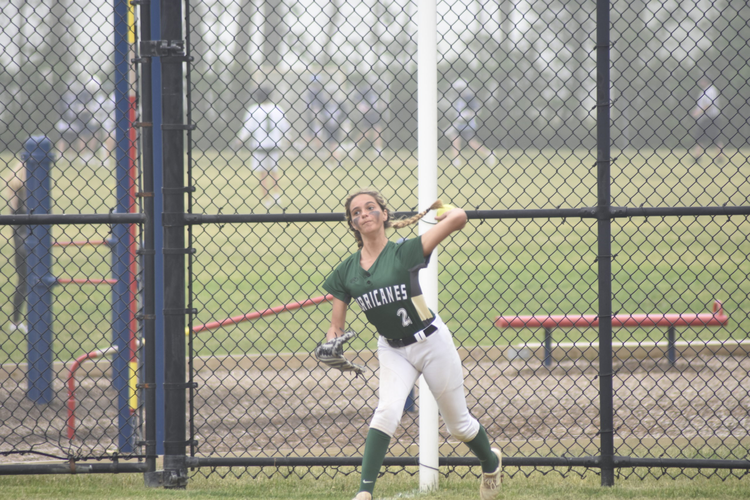 Westhampton Beach rightfielder Olivia Tozzi gets the ball in from deep in the corner.