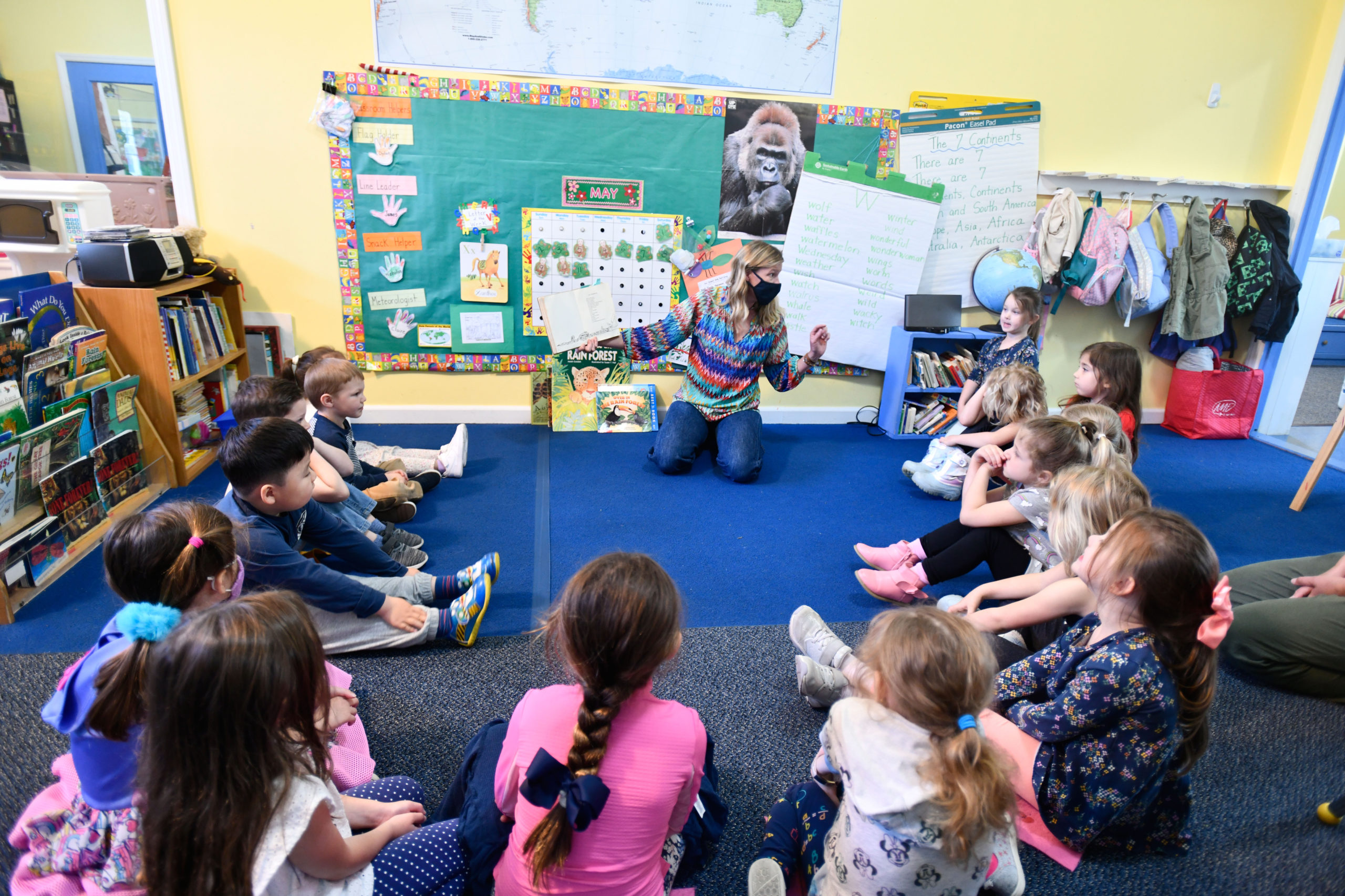 Holly Degnan works with her Pre-K Class at Love of Learning in Quogue on Tuesday morning.  DANA SHAW