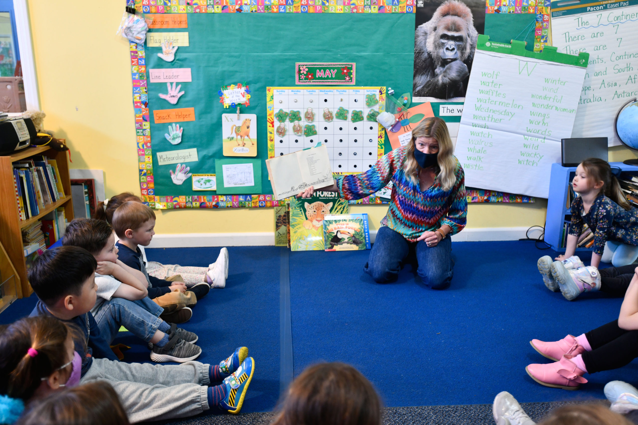 Holly Degnan works with her Pre-K Class at Love of Learning in Quogue on Tuesday morning.  DANA SHAW