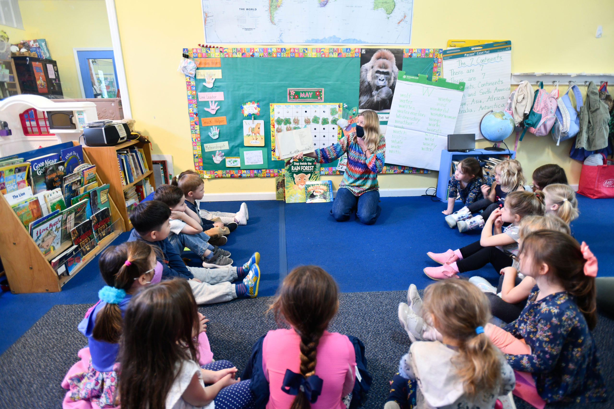 Holly Degnan works with her Pre-K Class at Love of Learning in Quogue on Tuesday morning.  DANA SHAW