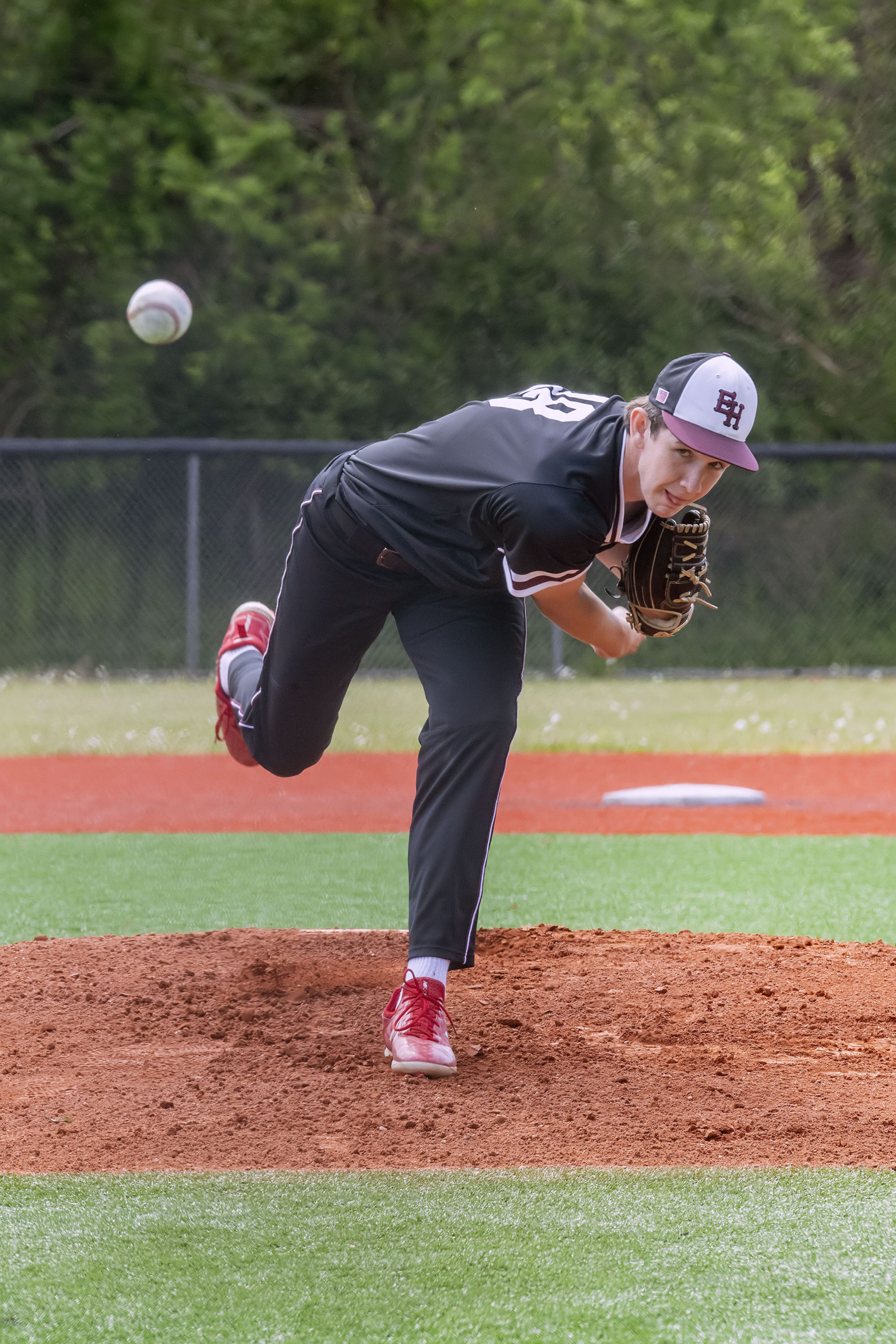 East Hampton junior Colin Ruddy was on the mound Saturday morning against Hills West.