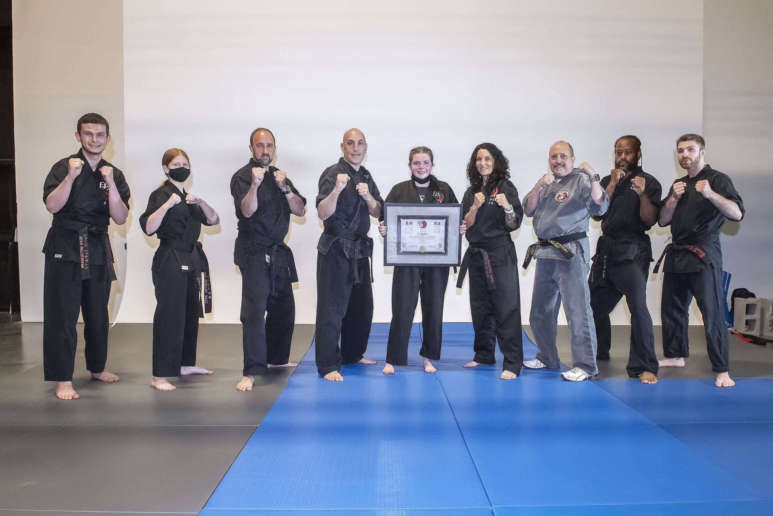 Emily Glass with the instructors of EPIC Martial Arts.