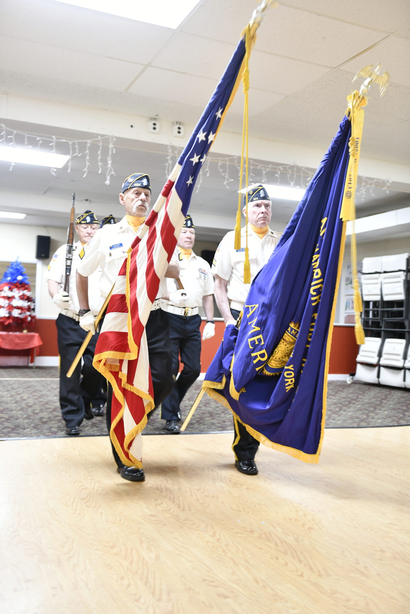 The color guard at Memorial Day services at the American Legion Hand-Aldrich Post 924 in Hampton Bays on Monday.   DANA SHAW
