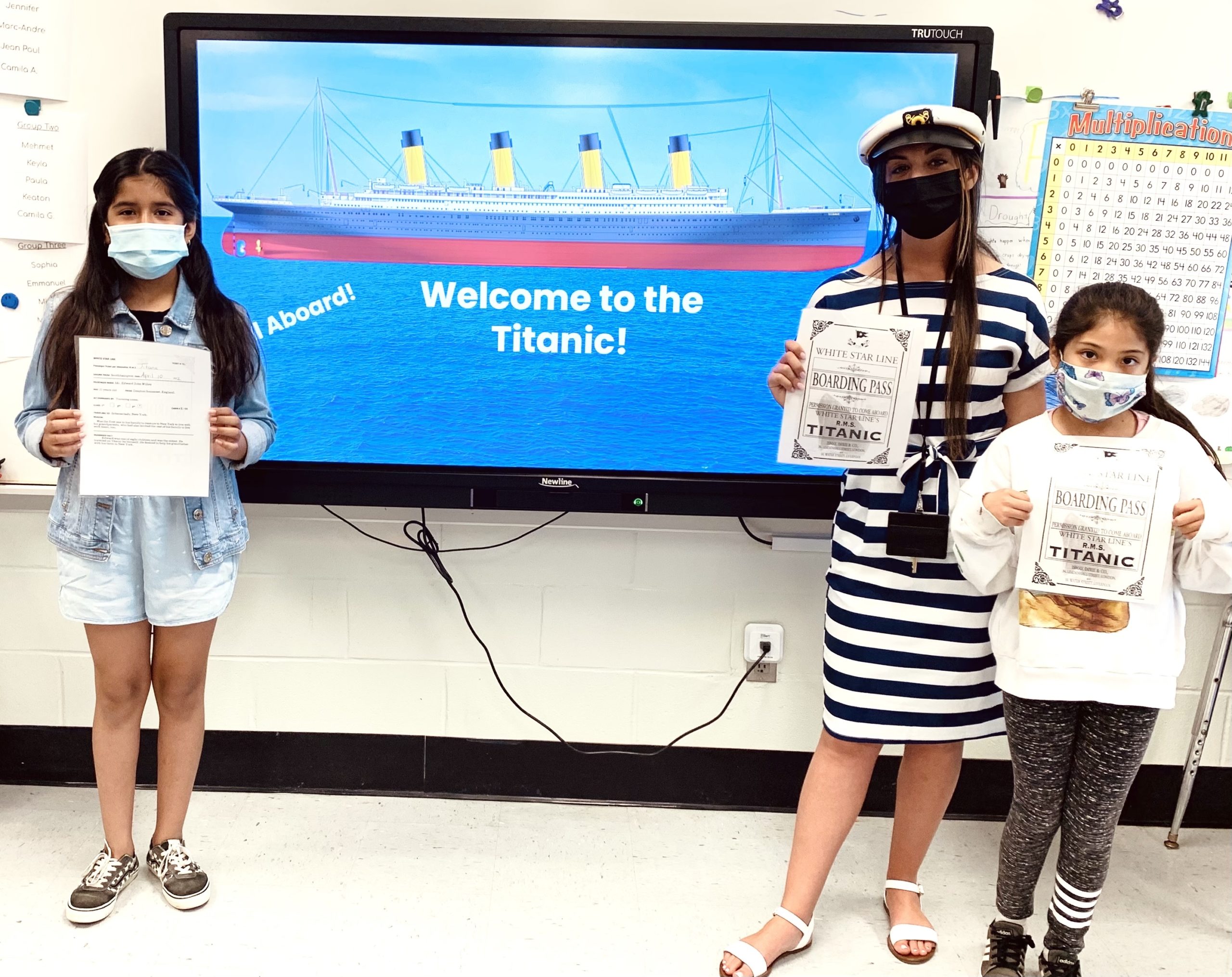 Krista Savino’s fourth grade class at Hampton Bays Elementary School recently participated in an engaging lesson about the Titanic. Each student received a boarding pass with the name of a real Titanic passenger. They then researched the individual passengers, noting what class they would have been in and whether they made it off the Titanic.