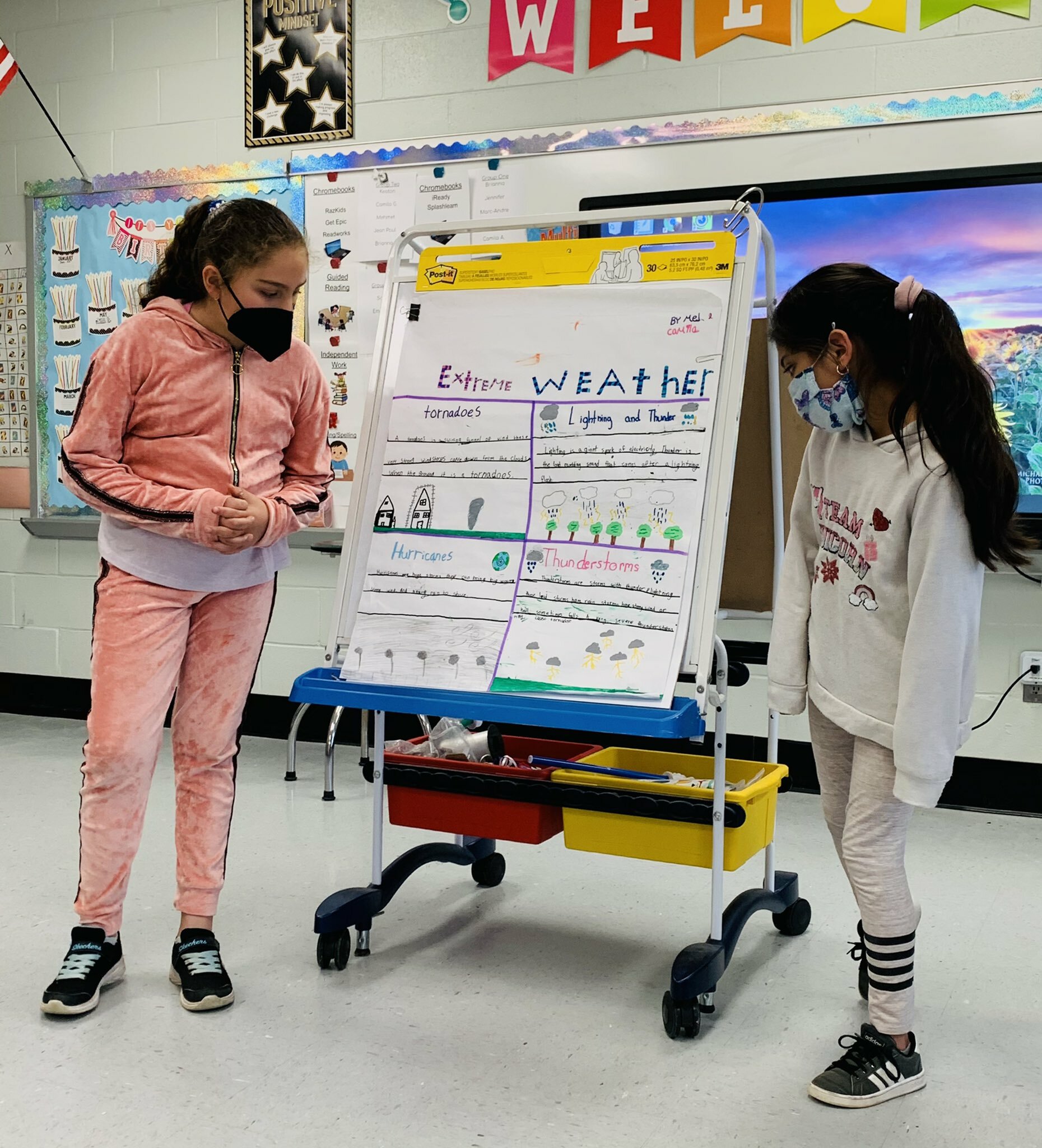 Krista Savino’s fourth grade class at Hampton Bays Elementary School recently explored various types of extreme weather. Following their research, they designed posters showcasing what they had learned and presented them to their peers.