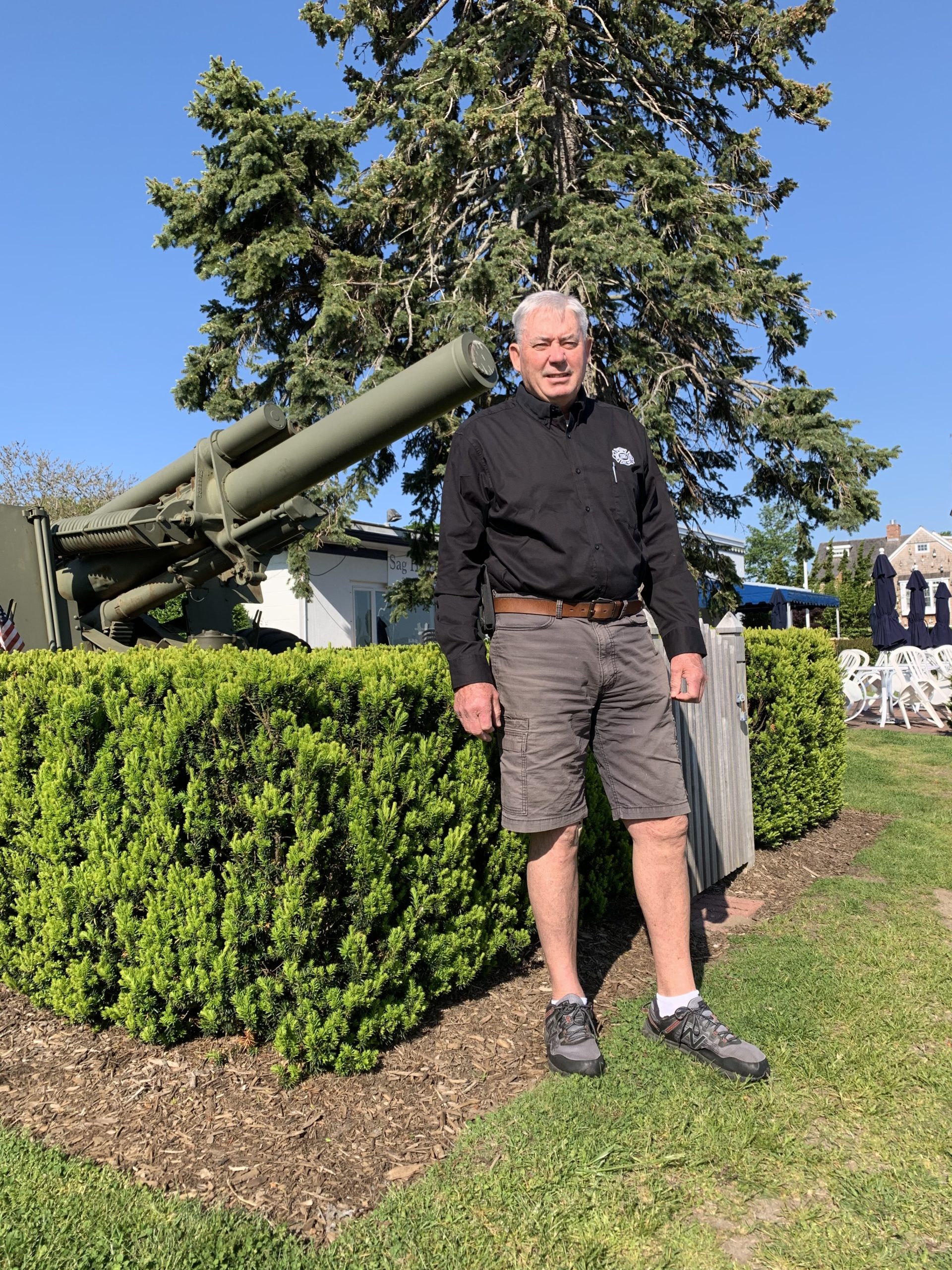 Ed Deyermond in front of the Sag Harbor American Legion Chelberg & Battle Post 388.