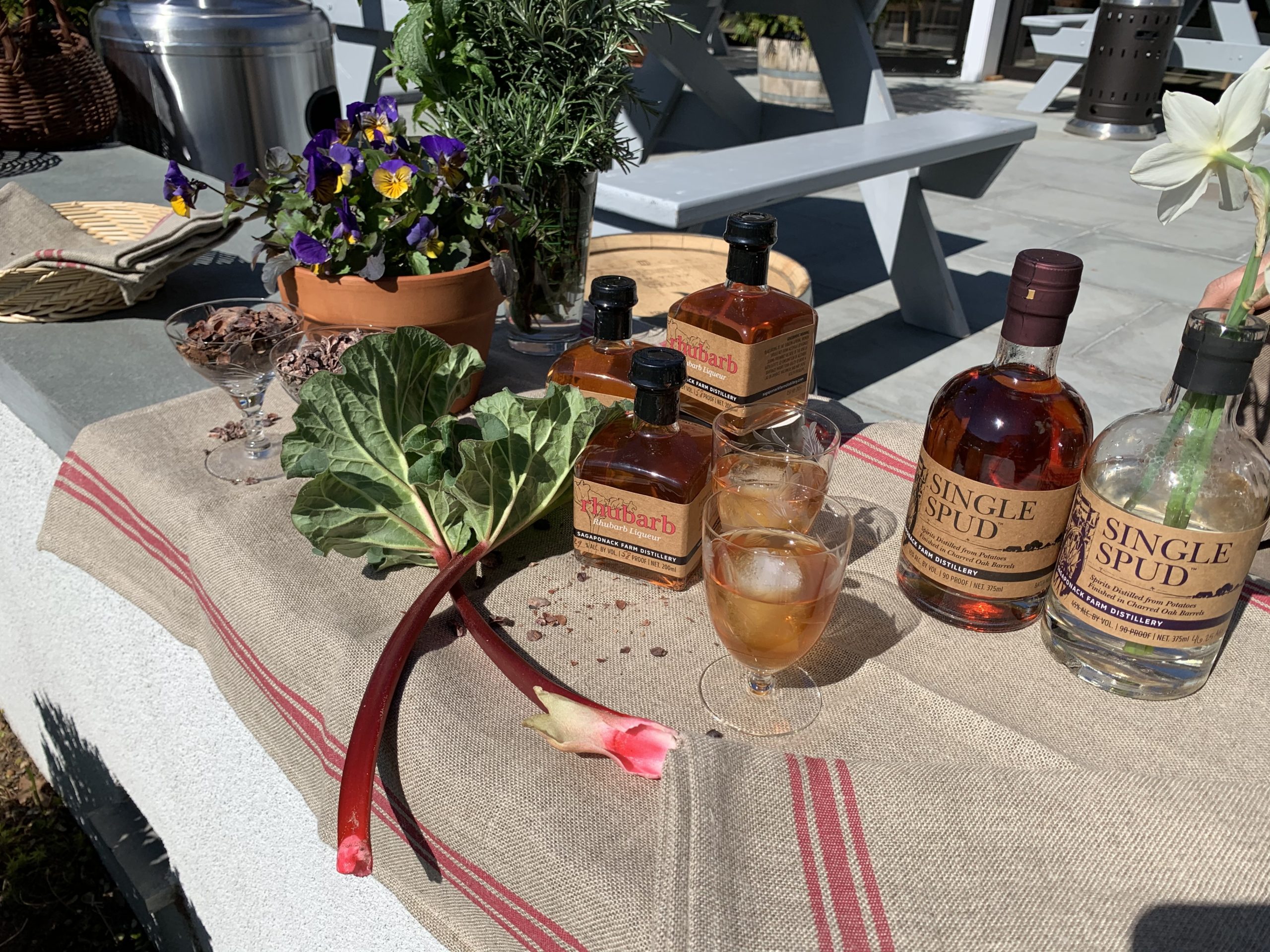 Ingredients for the Sagaponack Farm Distillery and North Fork Chocolate Company's new chocolate bars — the “Whiskey Bar” and the “Rhubarb Bar.”