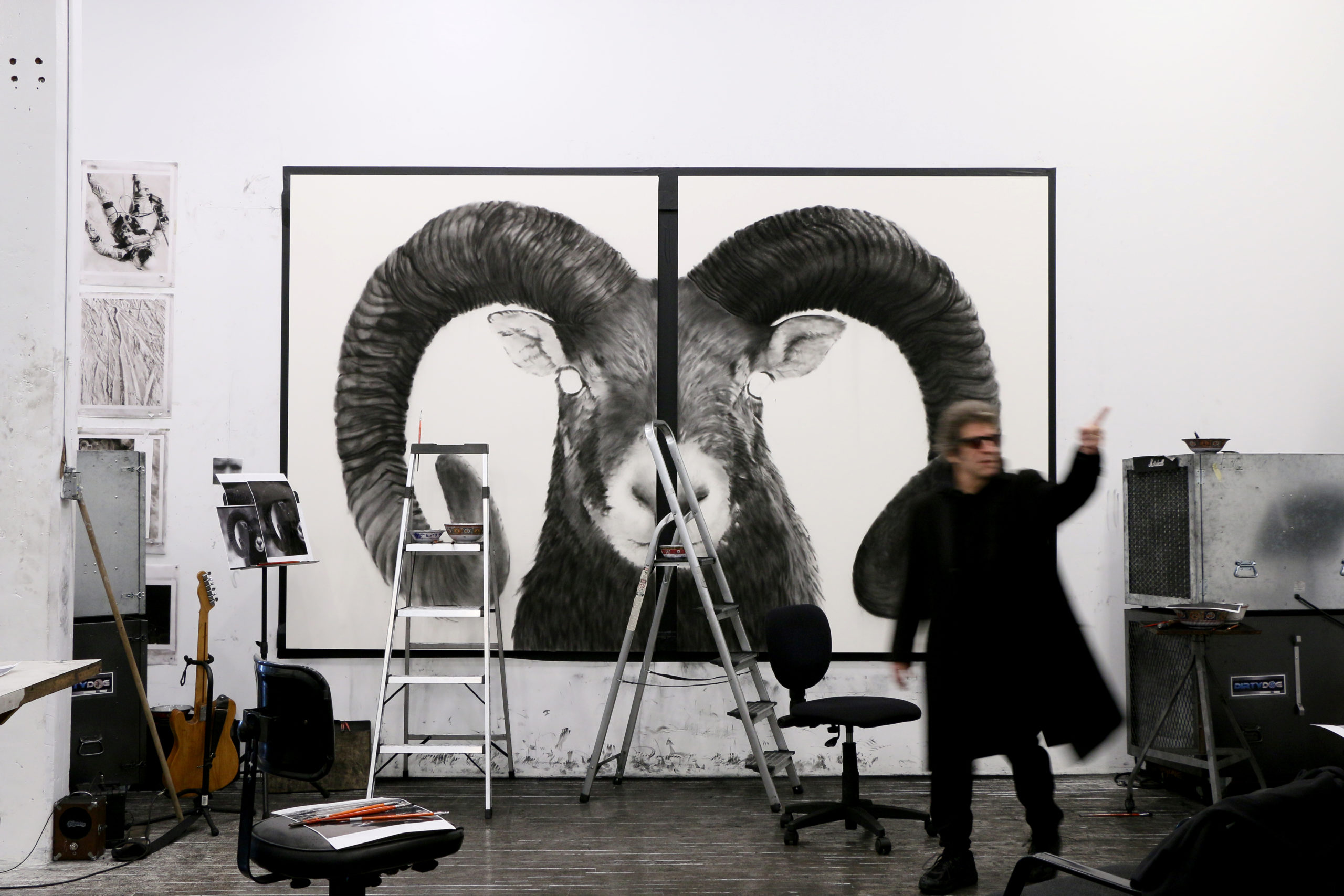 Robert Longo in the studio, 2018.