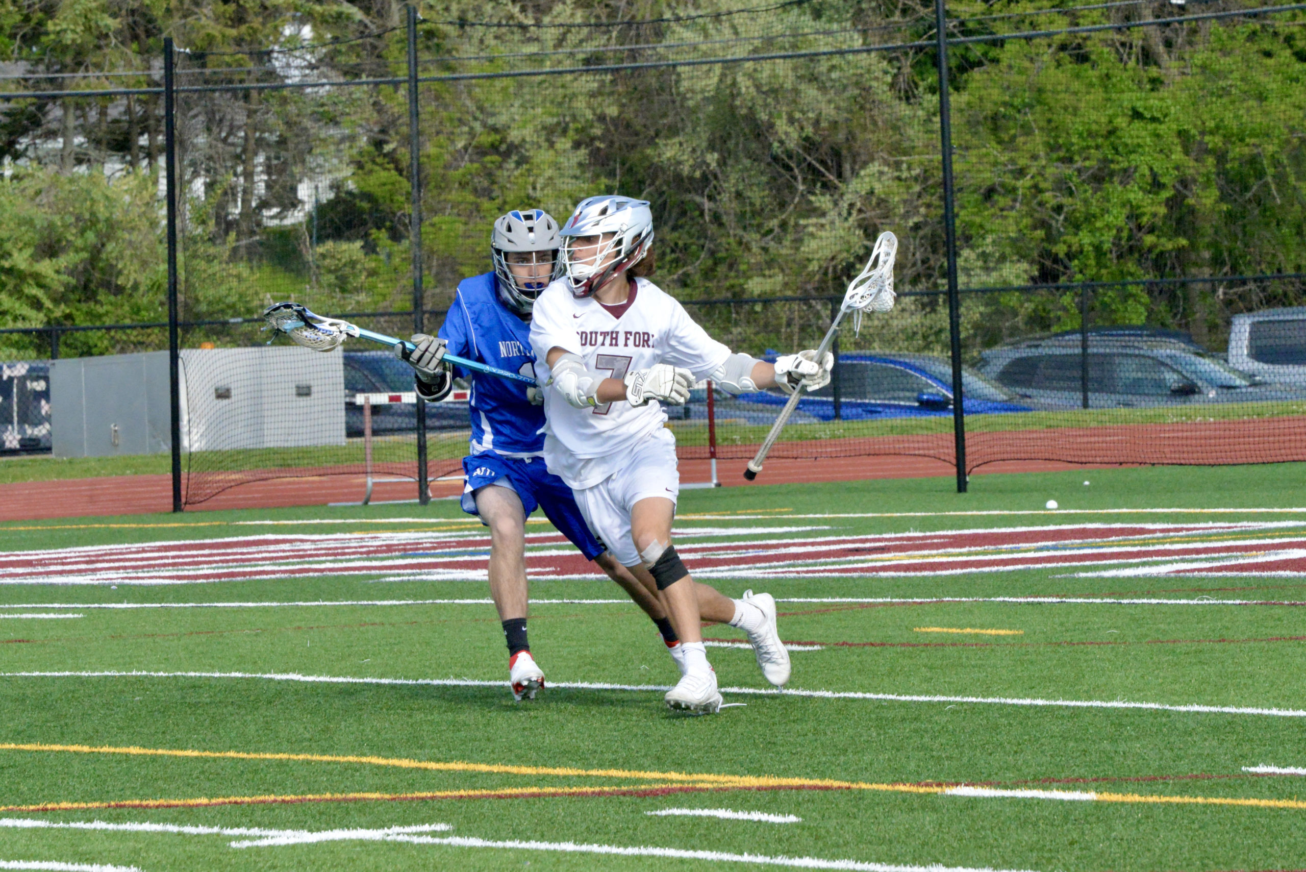 Southampton's Cooper Brindle takes on a North Babylon defender.
