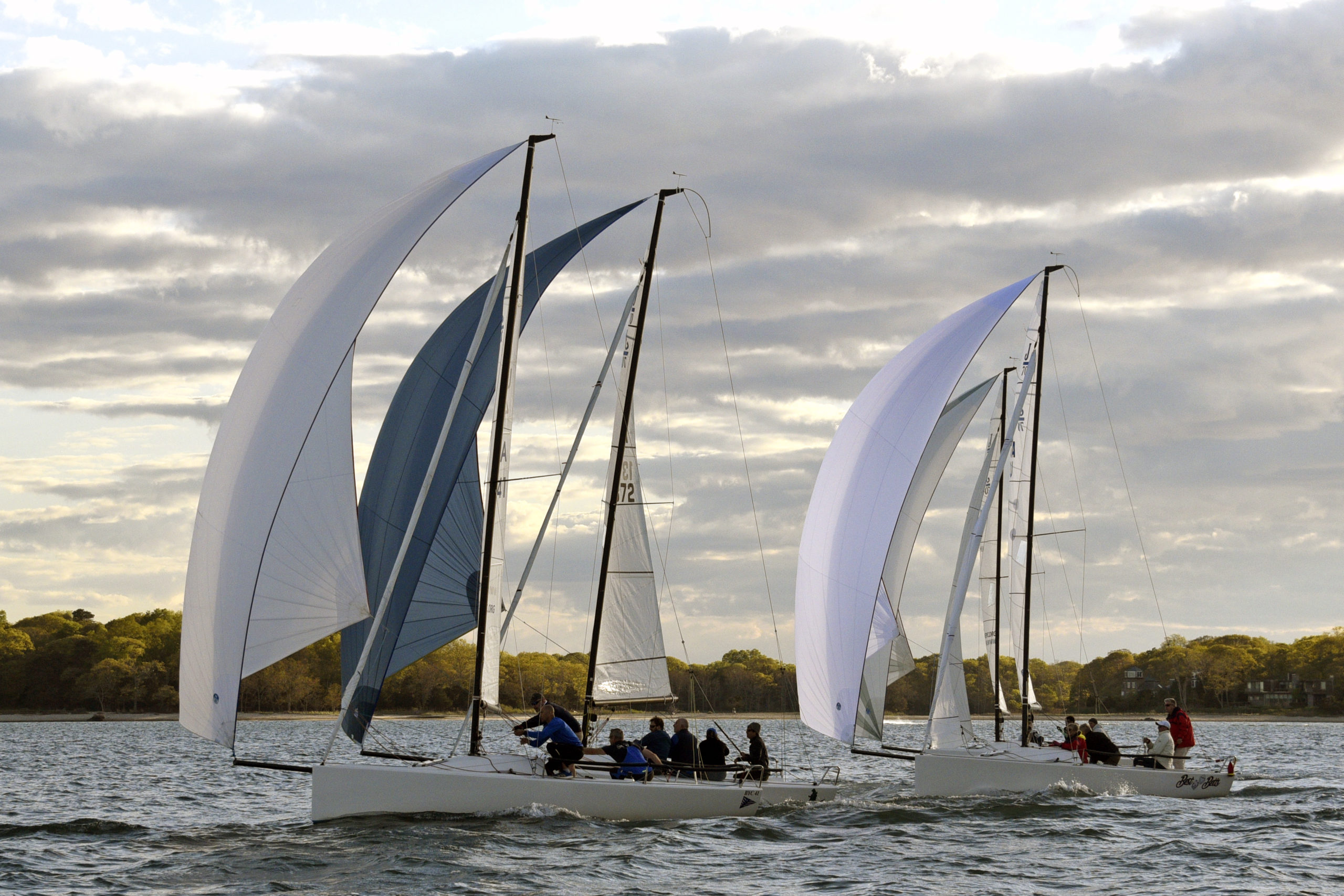 Spinnakers up; heading for the leeward mark.   MICHAEL MELLA