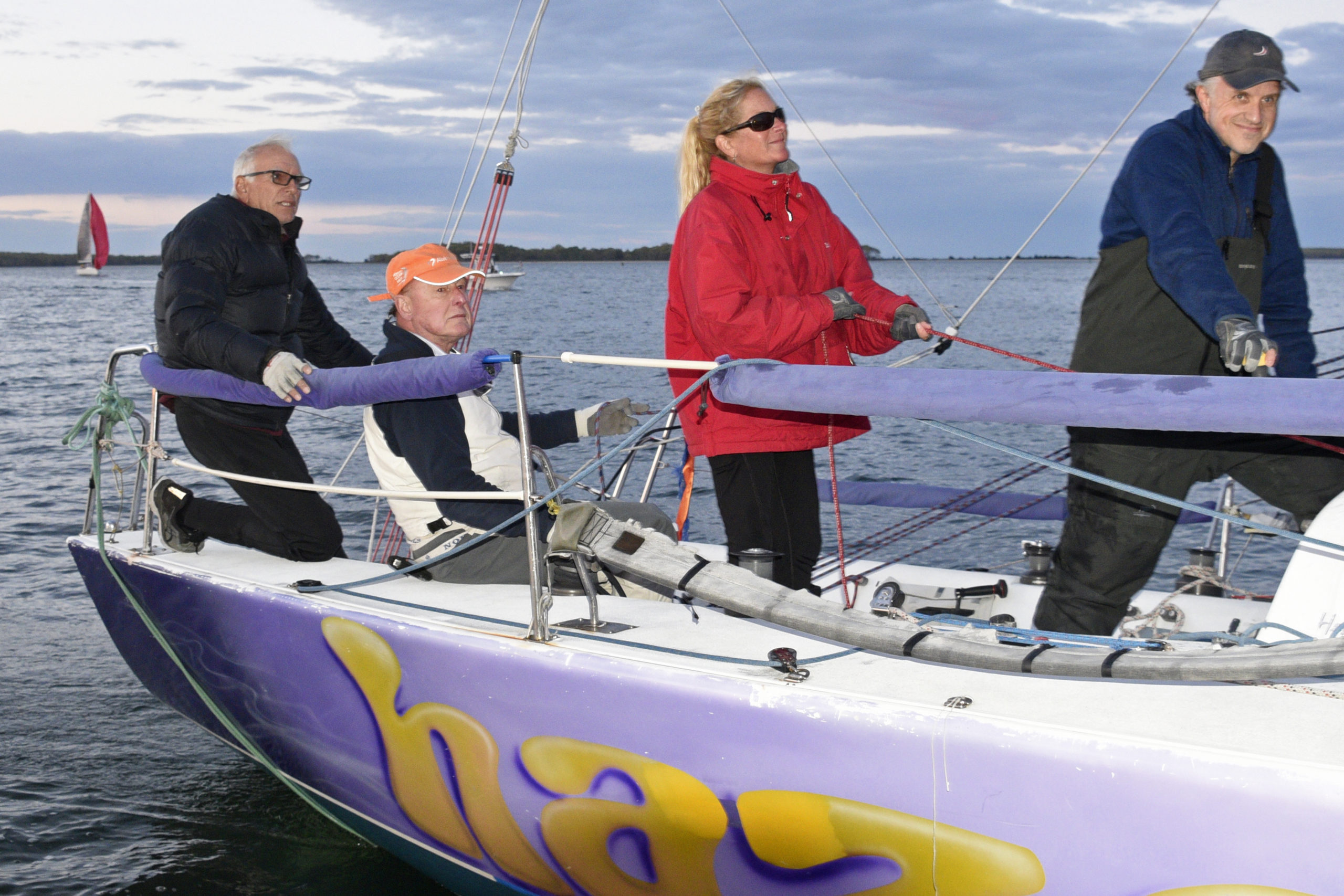 Purple Haze, from left: Owner/skipper Lee Oldak; E.A. Kratzman; Patti Frank; Nick Gazzolo.   MICHAEL MELLA